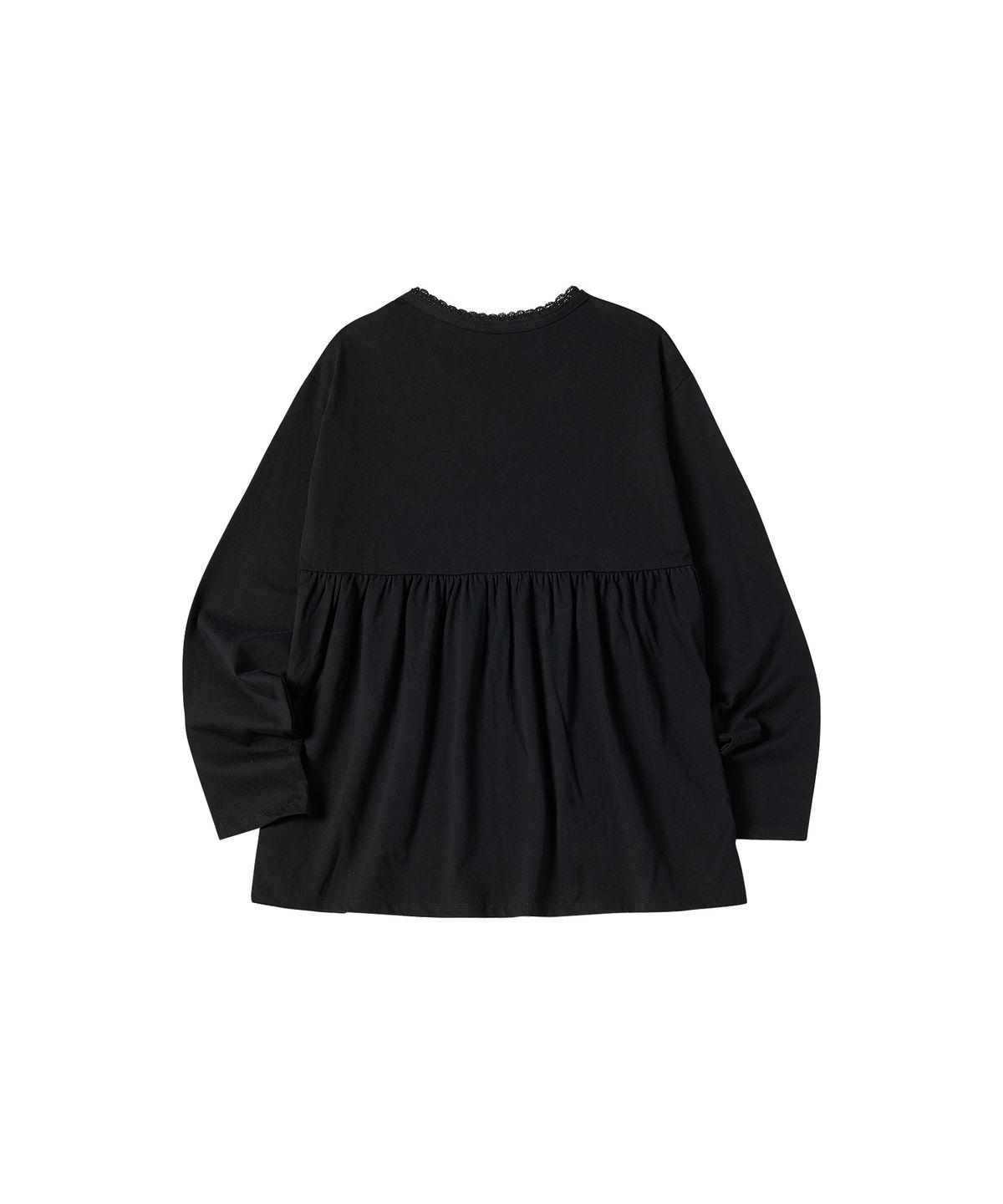 꼬모니노즈(COMONINOZ) HENRY NECCK FRILL T-SHIRT [BLACK]