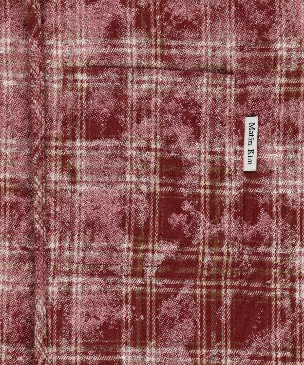 마뗑킴(MATIN KIM) RAW CUT CHECK HOODED SHIRT IN RED