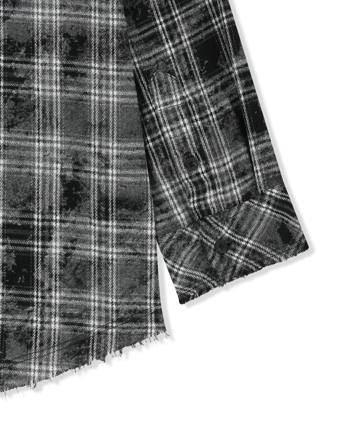 마뗑킴(MATIN KIM) RAW CUT CHECK HOODED SHIRT IN BLACK
