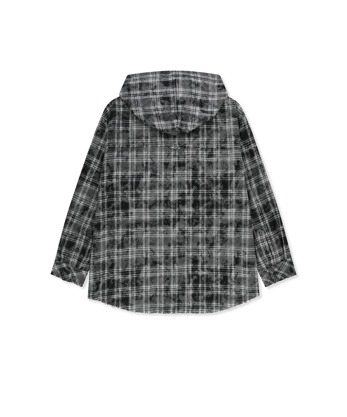 마뗑킴(MATIN KIM) RAW CUT CHECK HOODED SHIRT IN BLACK