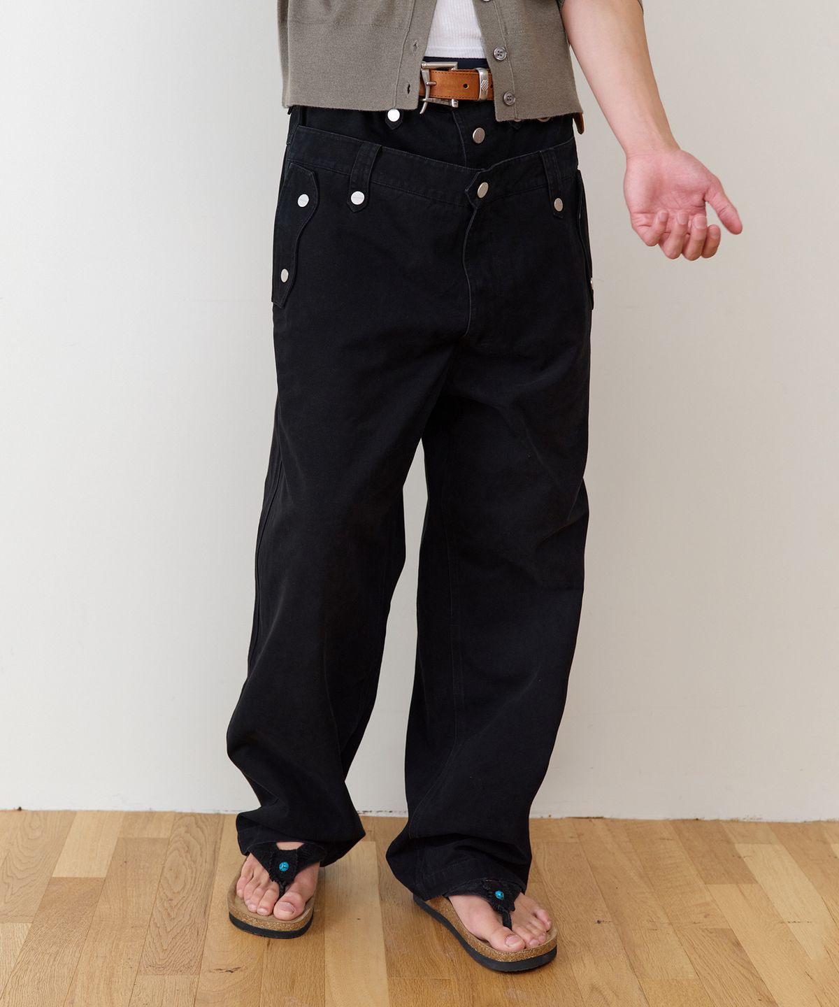 더바이닐하우스(THEVINYLHOUSE) DOUBLE POCKET LAP PANTS BLACK