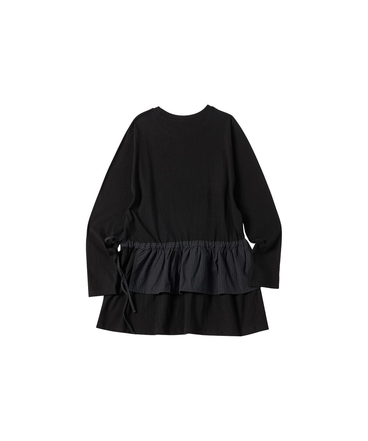 꼬모니노즈(COMONINOZ) W STRING CHECK T-SHIRT [BLACK]