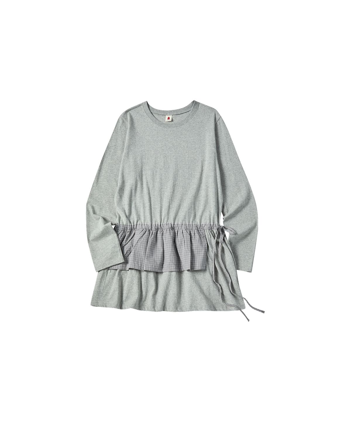 꼬모니노즈(COMONINOZ) W STRING CHECK T-SHIRT [GRAY]