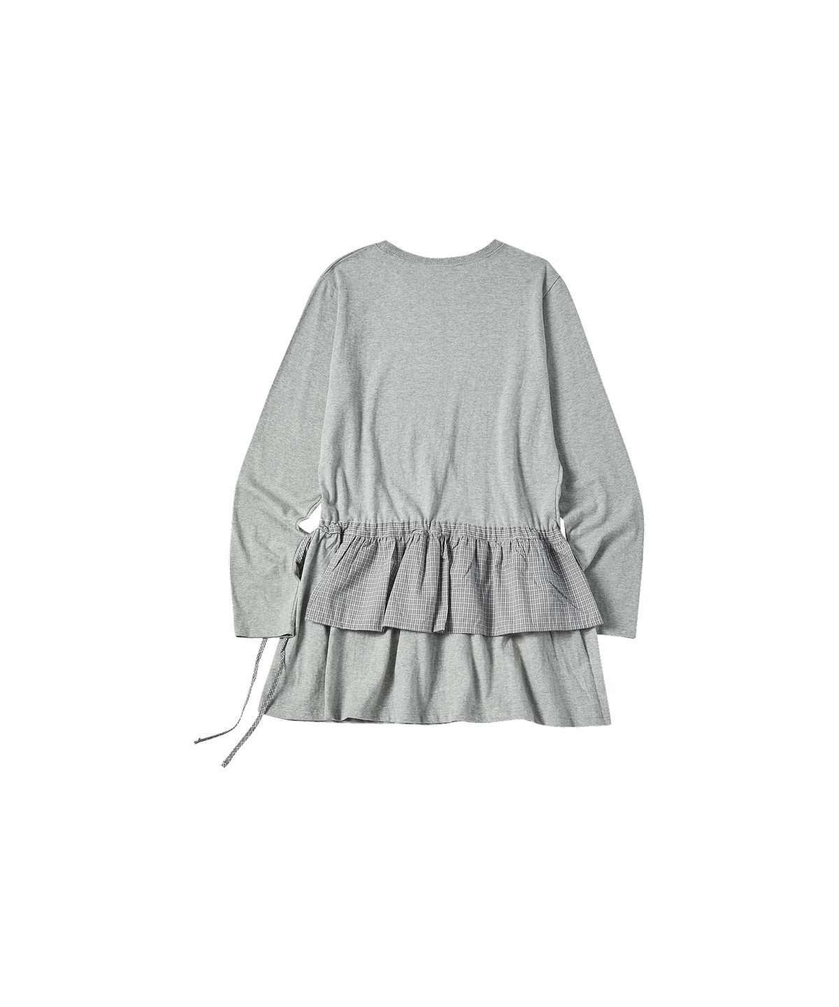 꼬모니노즈(COMONINOZ) W STRING CHECK T-SHIRT [GRAY]