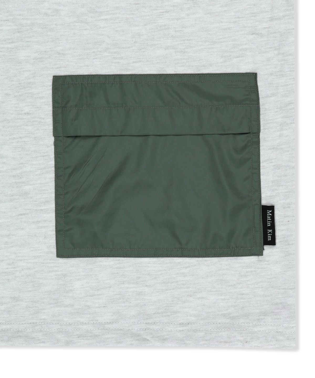 마뗑킴(MATIN KIM) COLOR BLOCK HOODY QUARTER ZIP UP IN LIGHT GREY