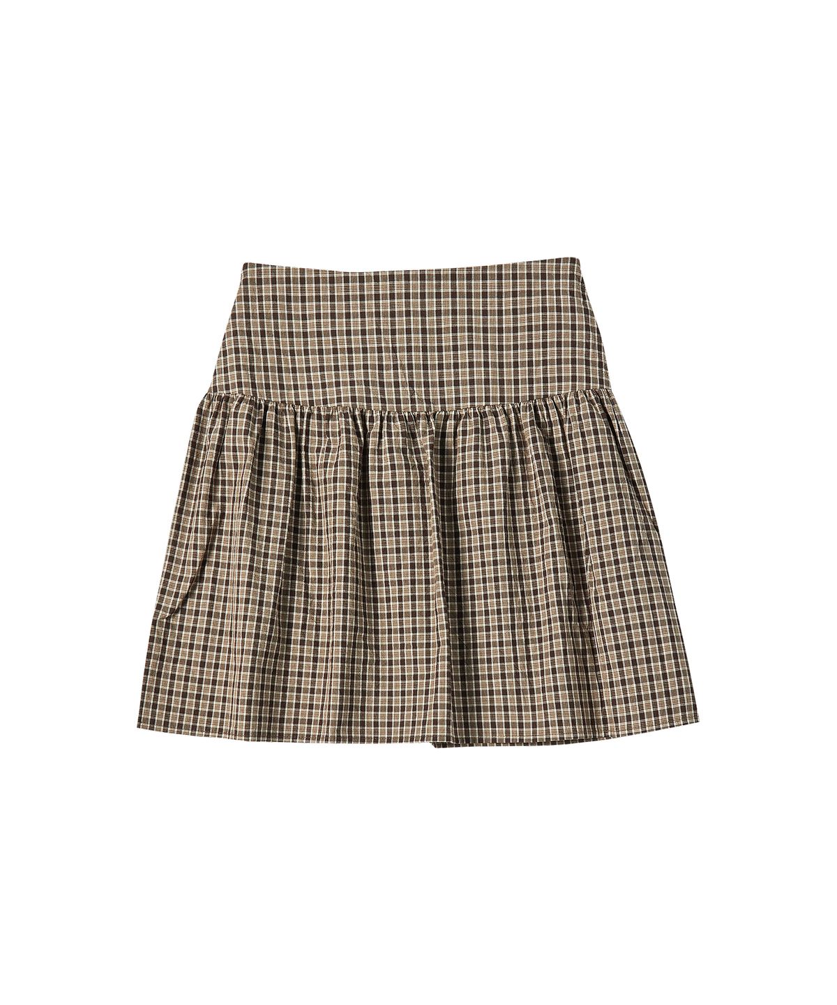 꼬모니노즈(COMONINOZ) W CHECK MINI SKIRT [BROWN]