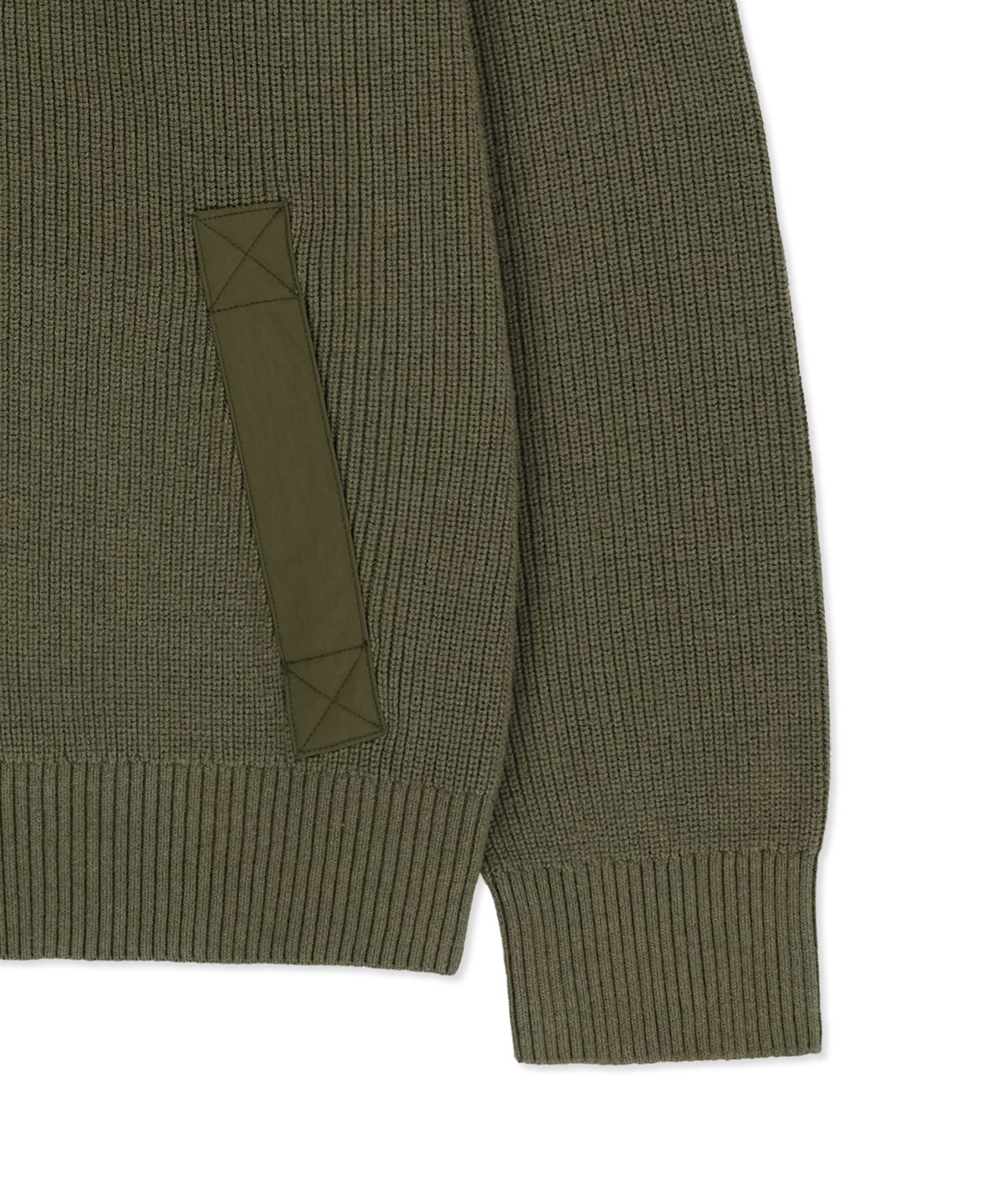 마뗑킴(MATIN KIM) PATCH DETAIL KNIT ZIP UP FOR MEN IN KHAKI