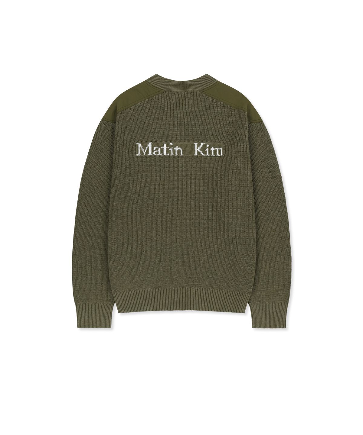 마뗑킴(MATIN KIM) PATCH DETAIL KNIT ZIP UP FOR MEN IN KHAKI