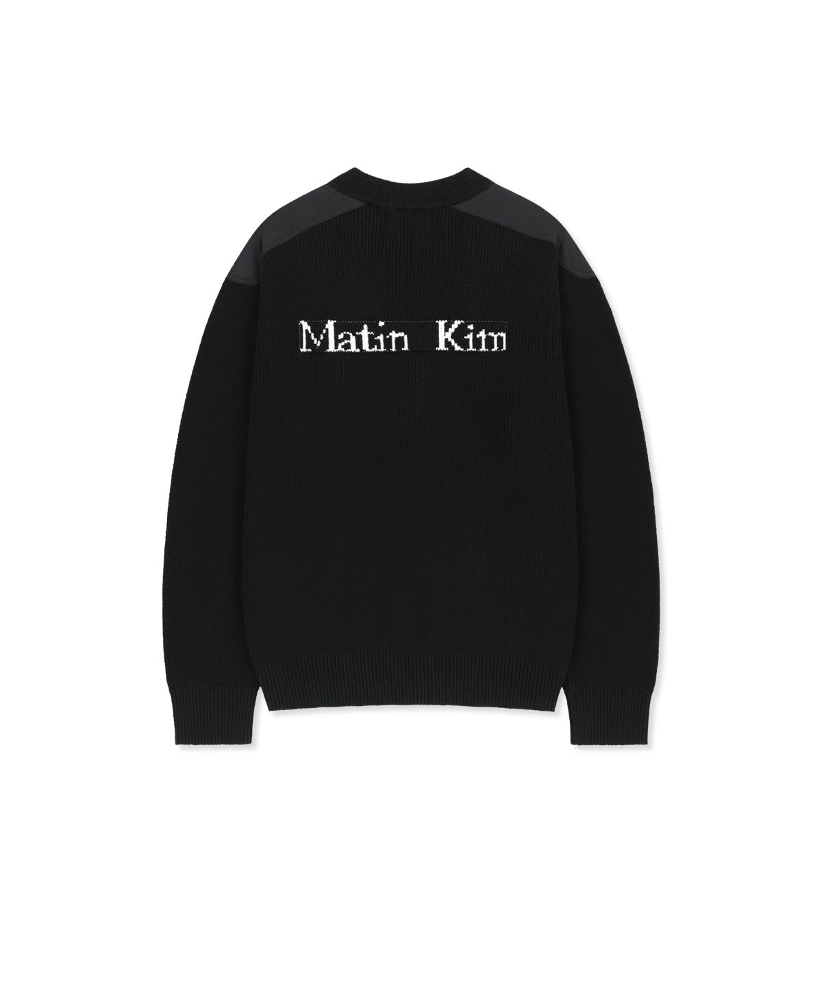 마뗑킴(MATIN KIM) PATCH DETAIL KNIT ZIP UP FOR MEN IN BLACK