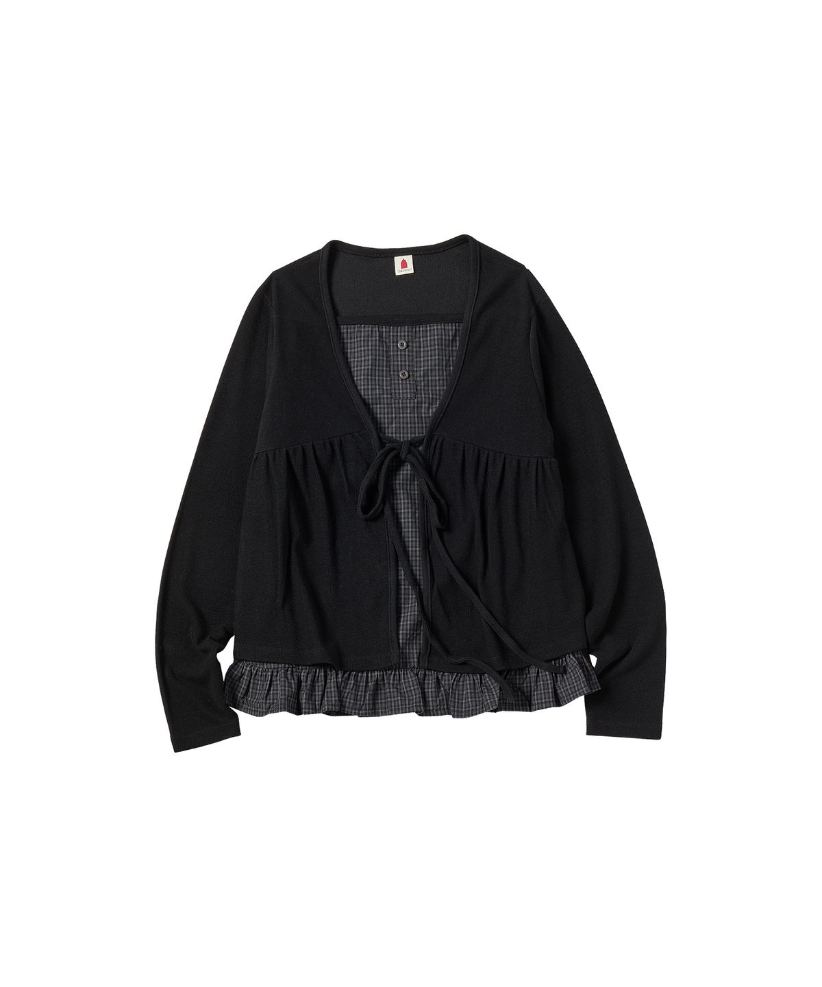 꼬모니노즈(COMONINOZ) W CHECK SOFT CARDIGAN [BLACK]