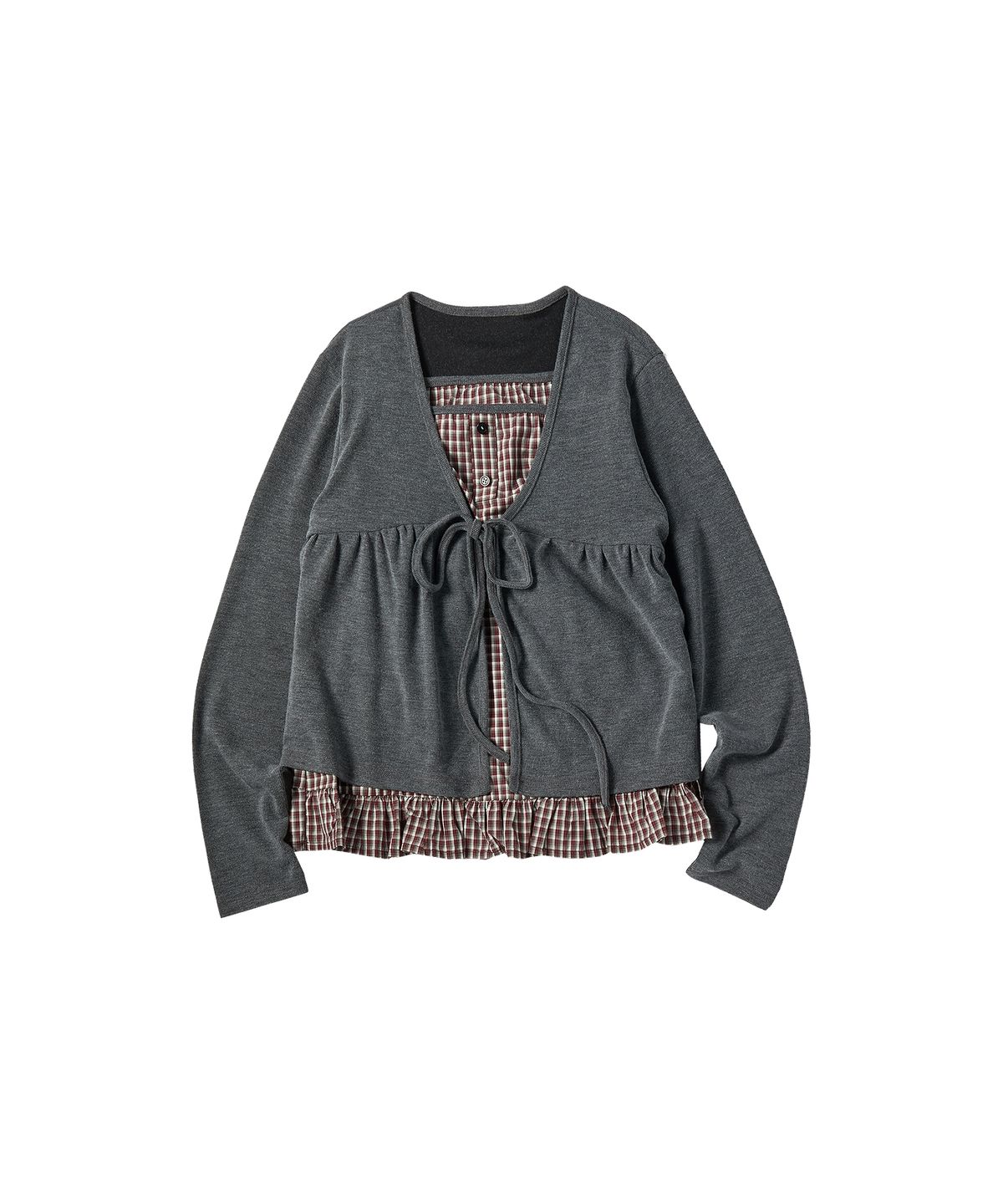 꼬모니노즈(COMONINOZ) W CHECK SOFT CARDIGAN [DEEP GRAY]