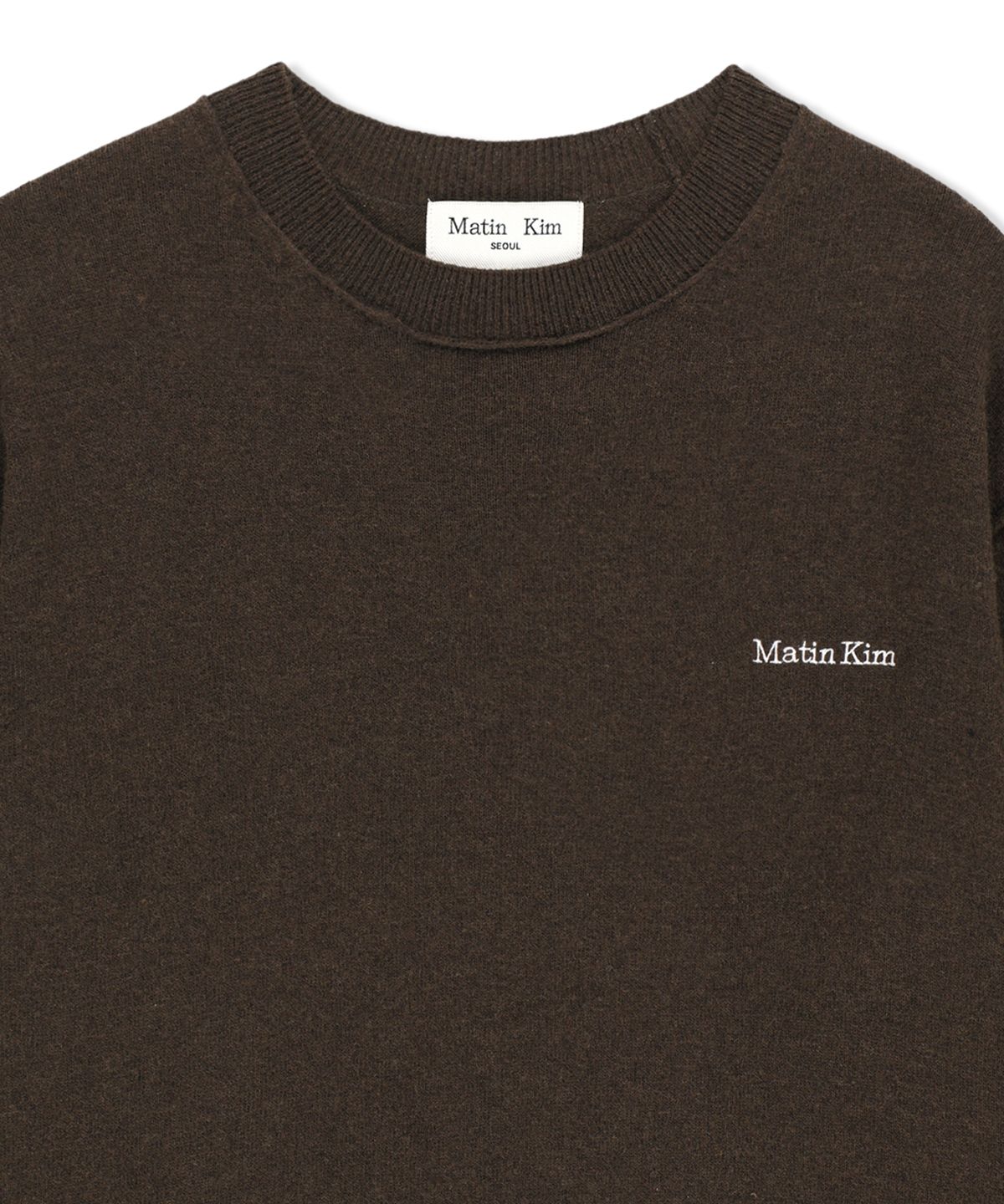 마뗑킴(MATIN KIM) CASHMERE BLENDED PANEL KNIT PULLOVER IN BROWN