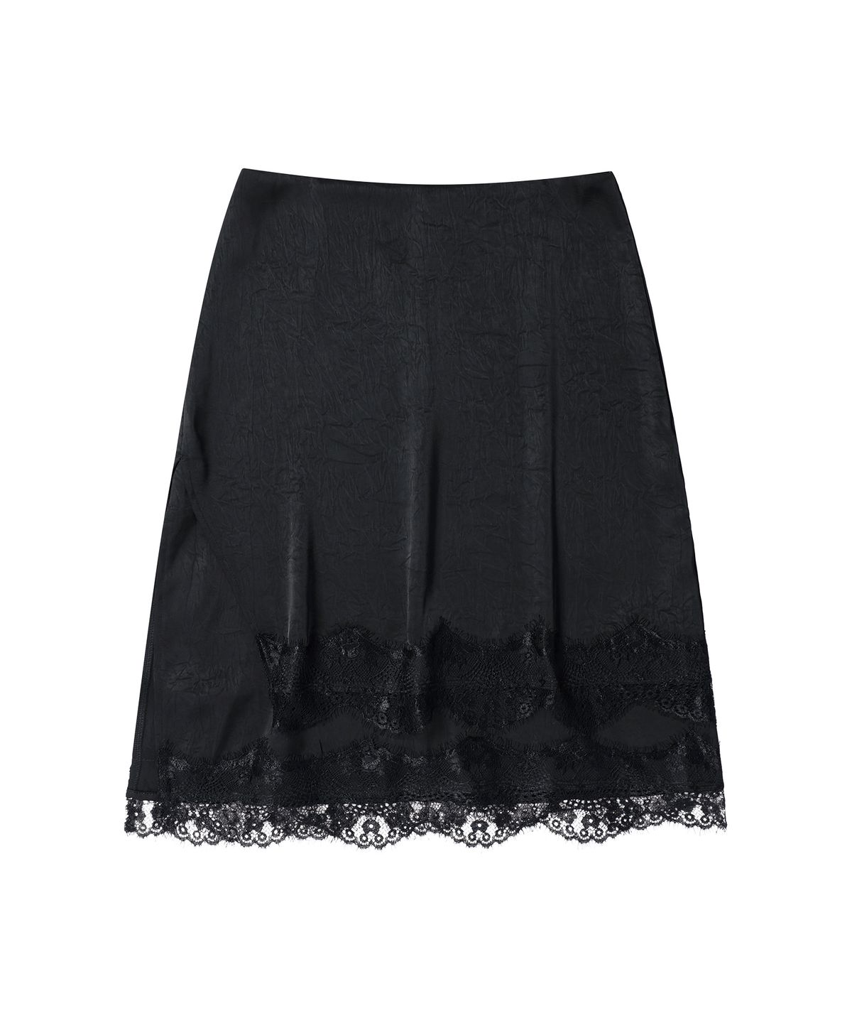 더바이닐하우스(THEVINYLHOUSE) FEMININE SLIT LACE SKIRT(W) BLACK