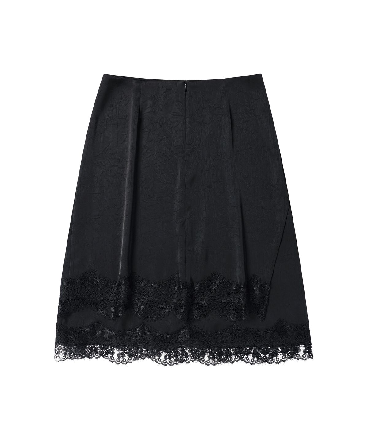 더바이닐하우스(THEVINYLHOUSE) FEMININE SLIT LACE SKIRT(W) BLACK
