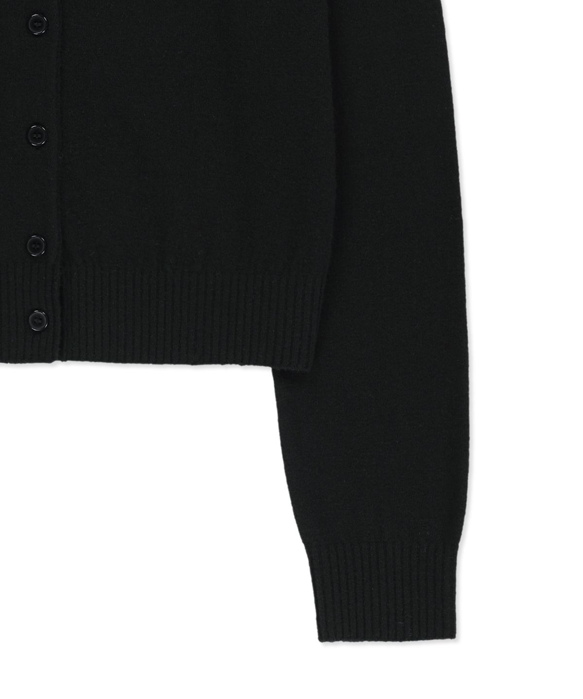 마뗑킴(MATIN KIM) CASHMERE BLENDED CUTLINE ROUND CARDIGAN IN BLACK