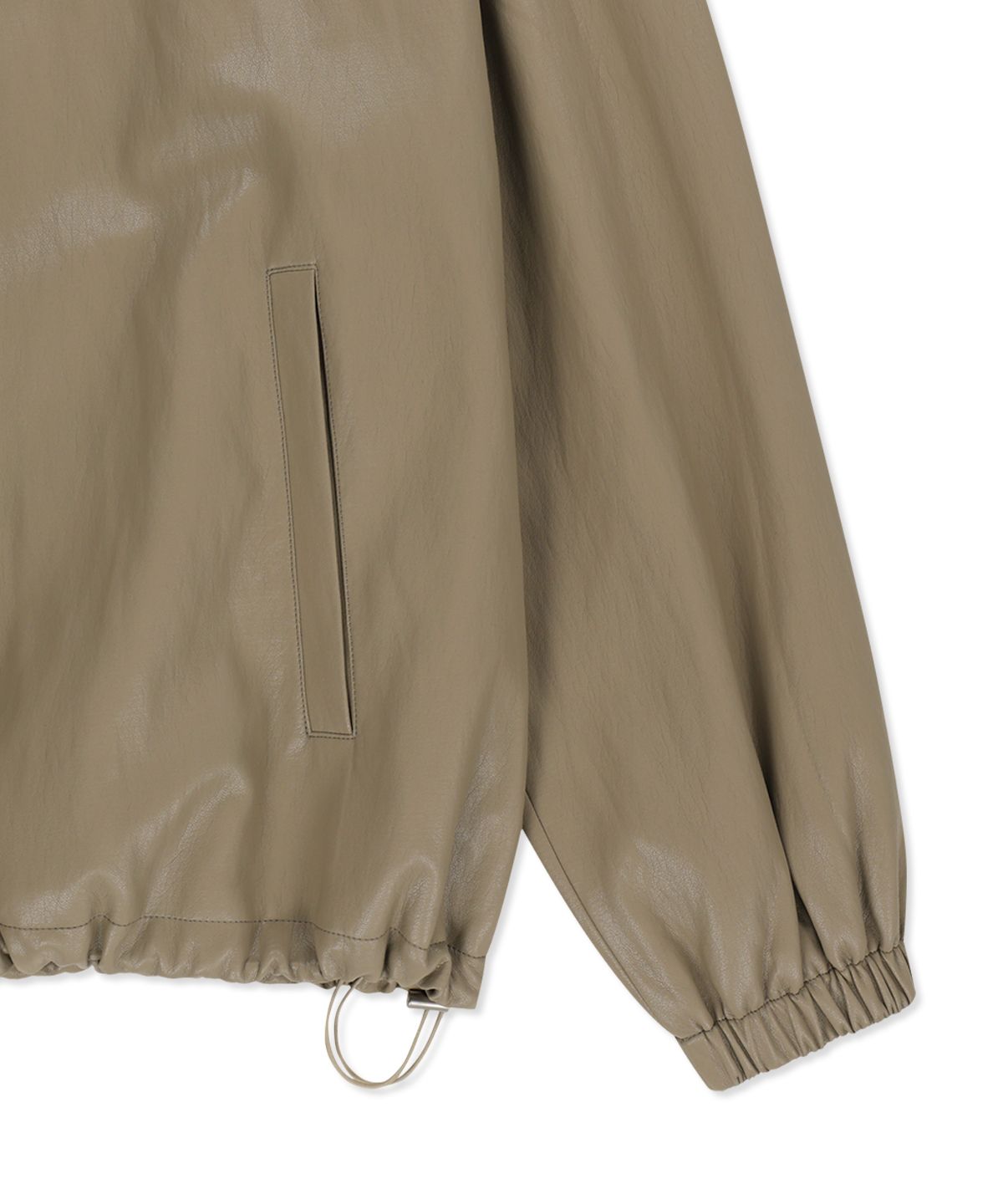 마뗑킴(MATIN KIM) FAUX LEATHER APPLIQUE LOGO HOODY JUMPER IN BEIGE