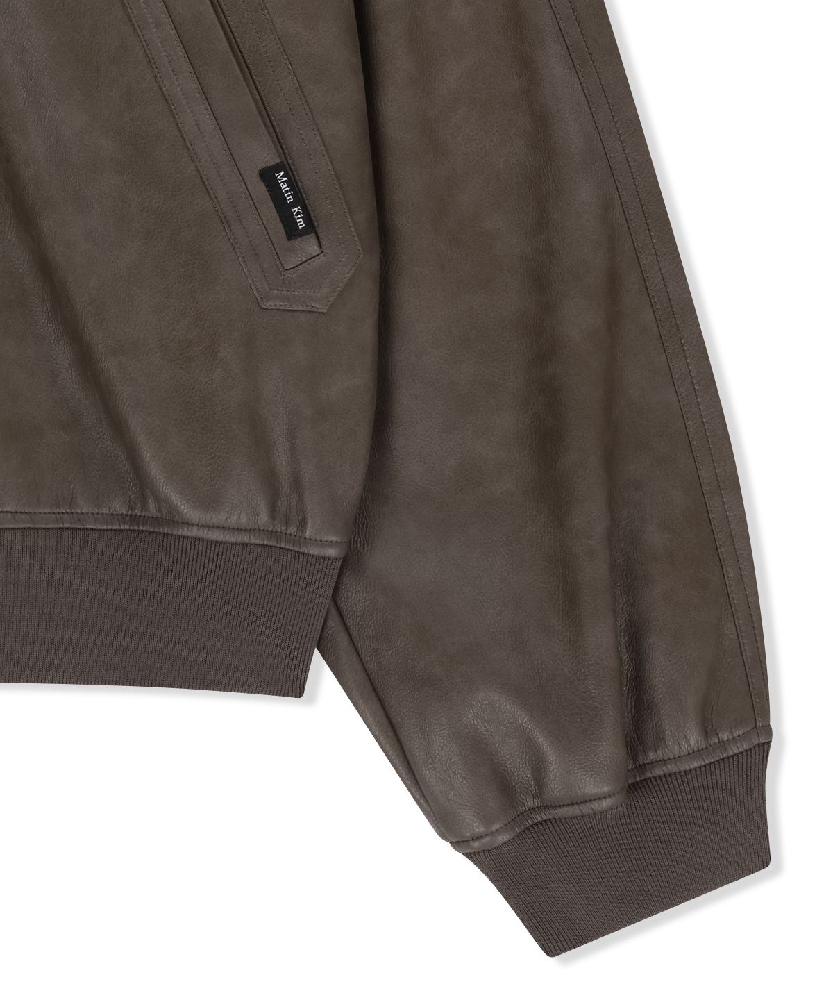 마뗑킴(MATIN KIM) FAUX LEATHER RIB COLLAR BLOUSON FOR MEN IN BROWN