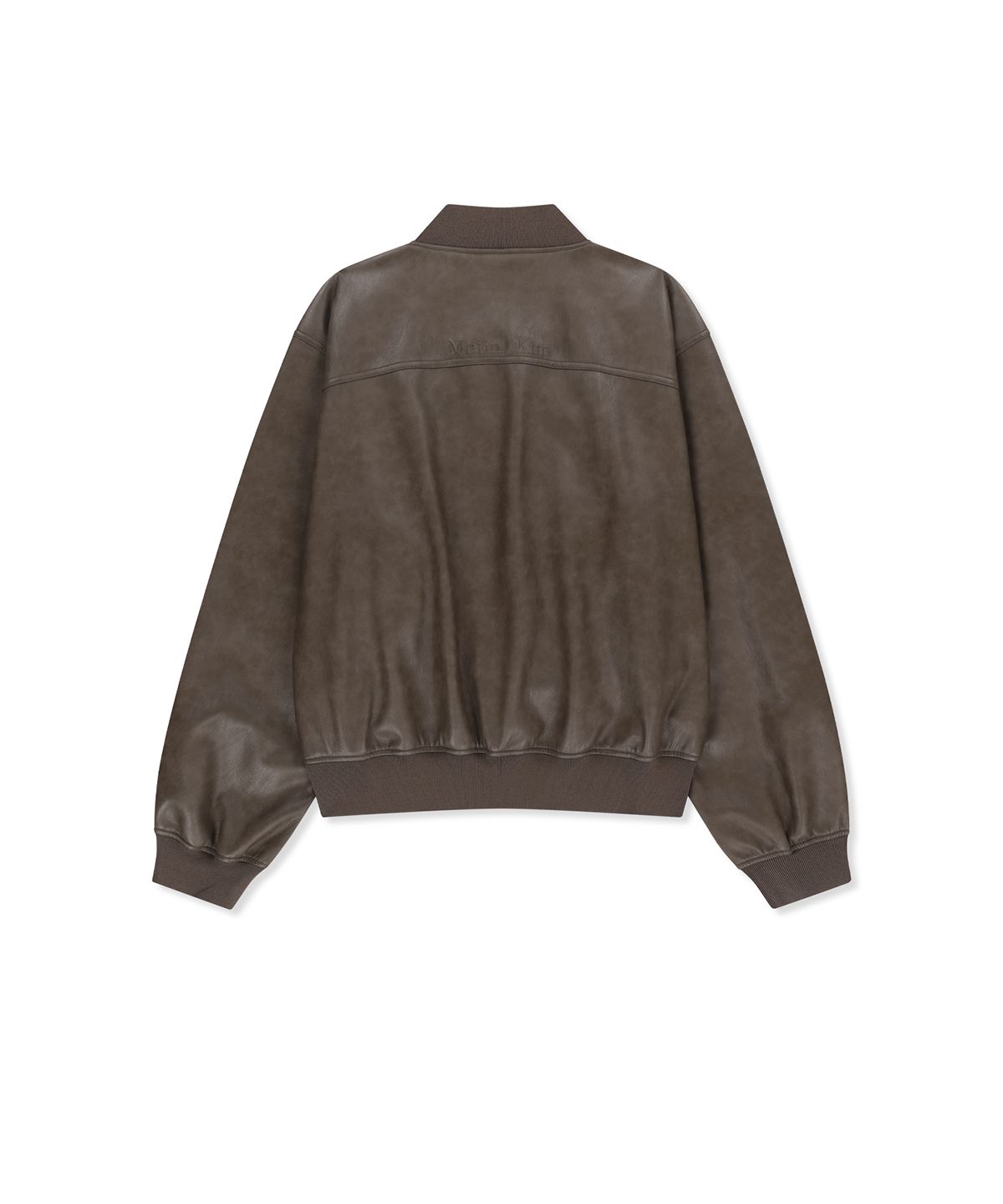 마뗑킴(MATIN KIM) FAUX LEATHER RIB COLLAR BLOUSON FOR MEN IN BROWN