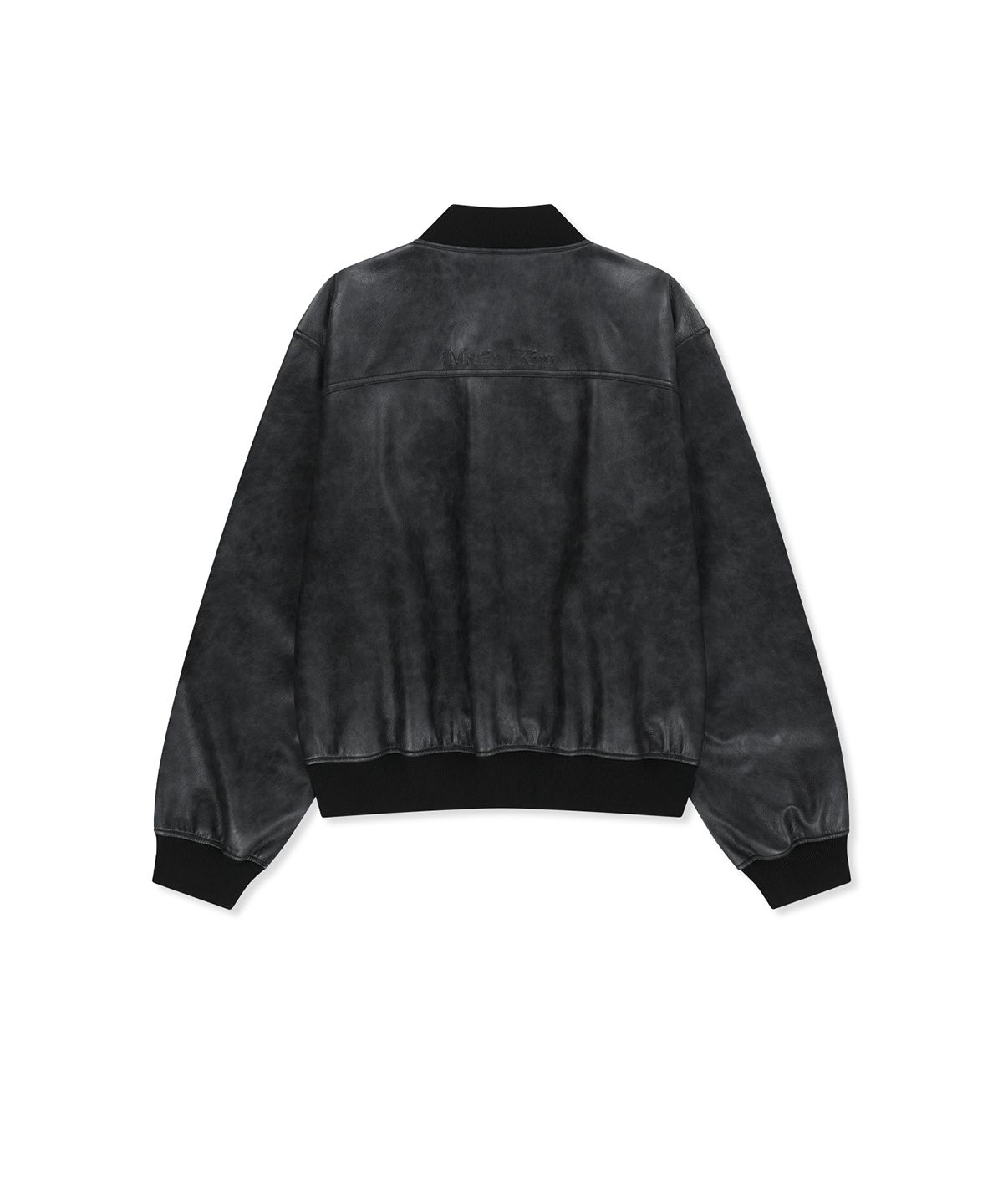 마뗑킴(MATIN KIM) FAUX LEATHER RIB COLLAR BLOUSON FOR MEN IN BLACK