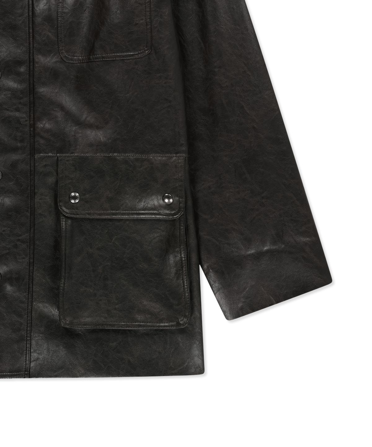 마뗑킴(MATIN KIM) FAUX LEATHER SAFARI JACKET IN BROWN
