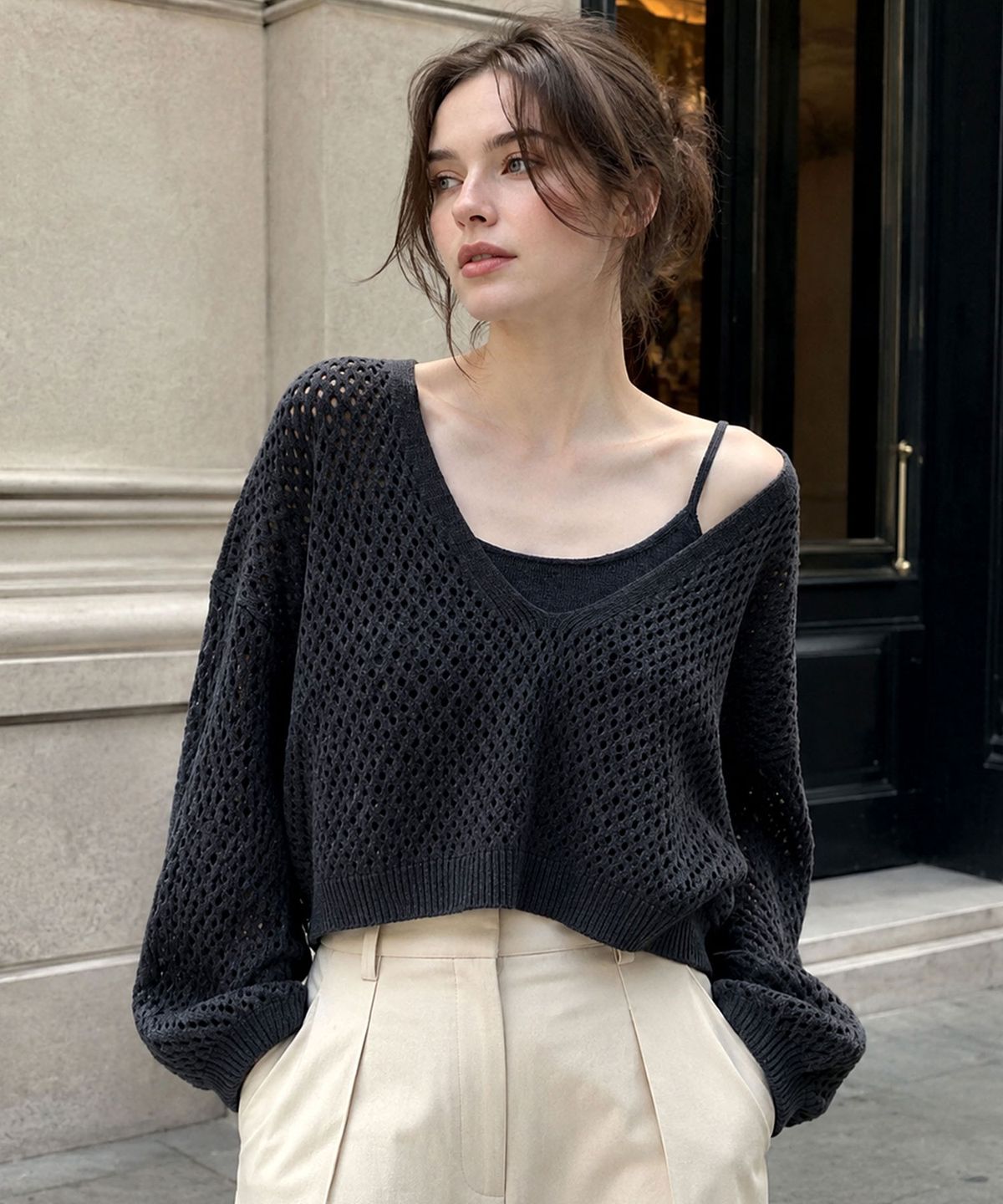 바스카라(VASCARA) [SET] Punching Layered Crop Knit + Sleeveless (4colors)