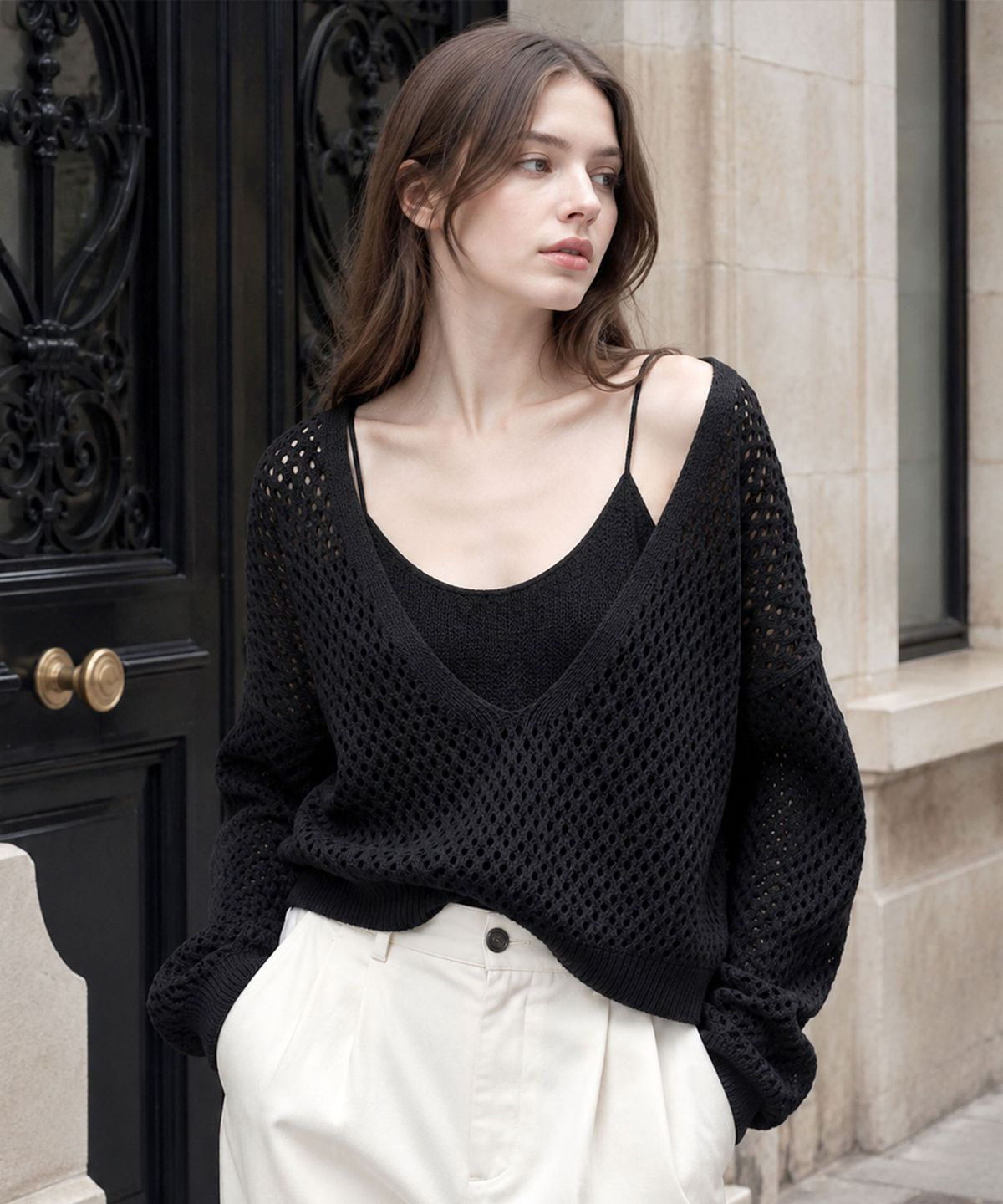 바스카라(VASCARA) [SET] Punching Layered Crop Knit + Sleeveless (4colors)