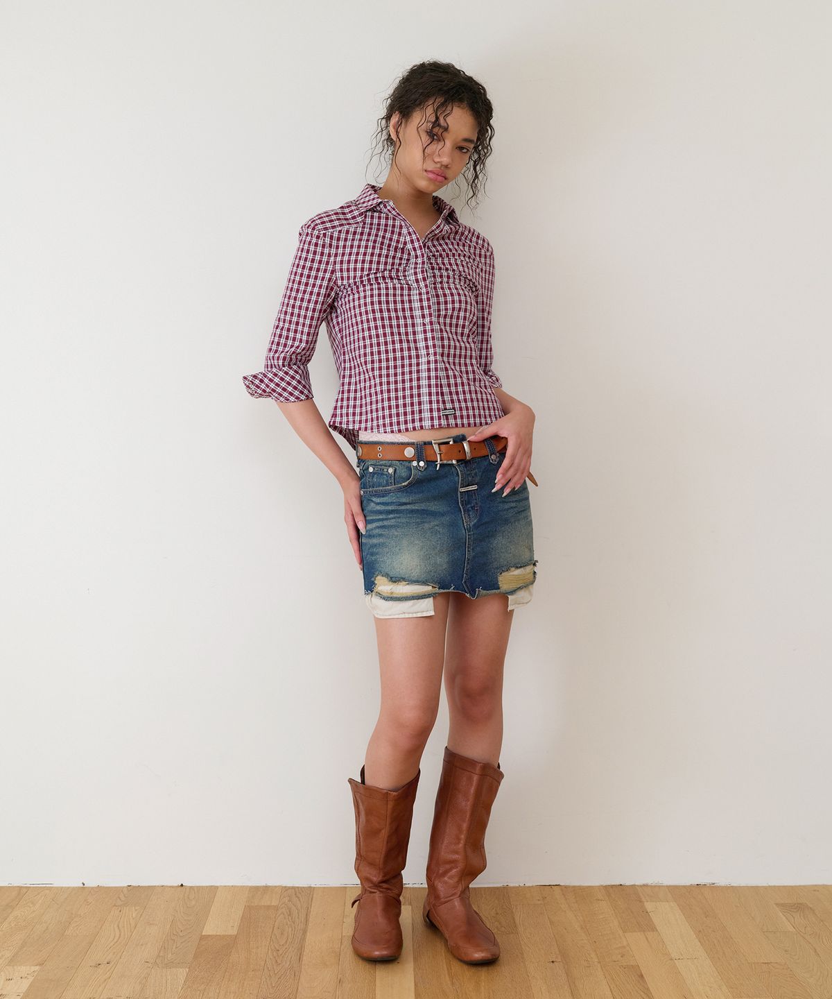 더바이닐하우스(THEVINYLHOUSE) UNBALANCE MICRO DENIM SKIRT (W) BLUE