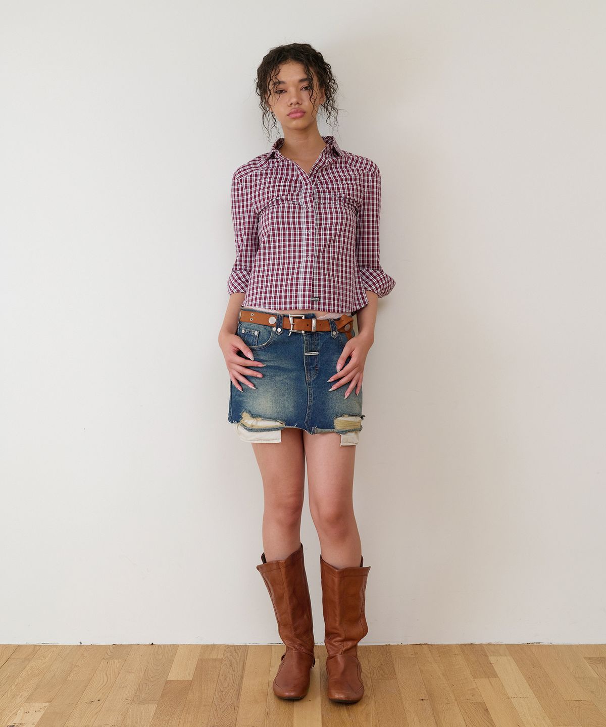 더바이닐하우스(THEVINYLHOUSE) UNBALANCE MICRO DENIM SKIRT (W) BLUE