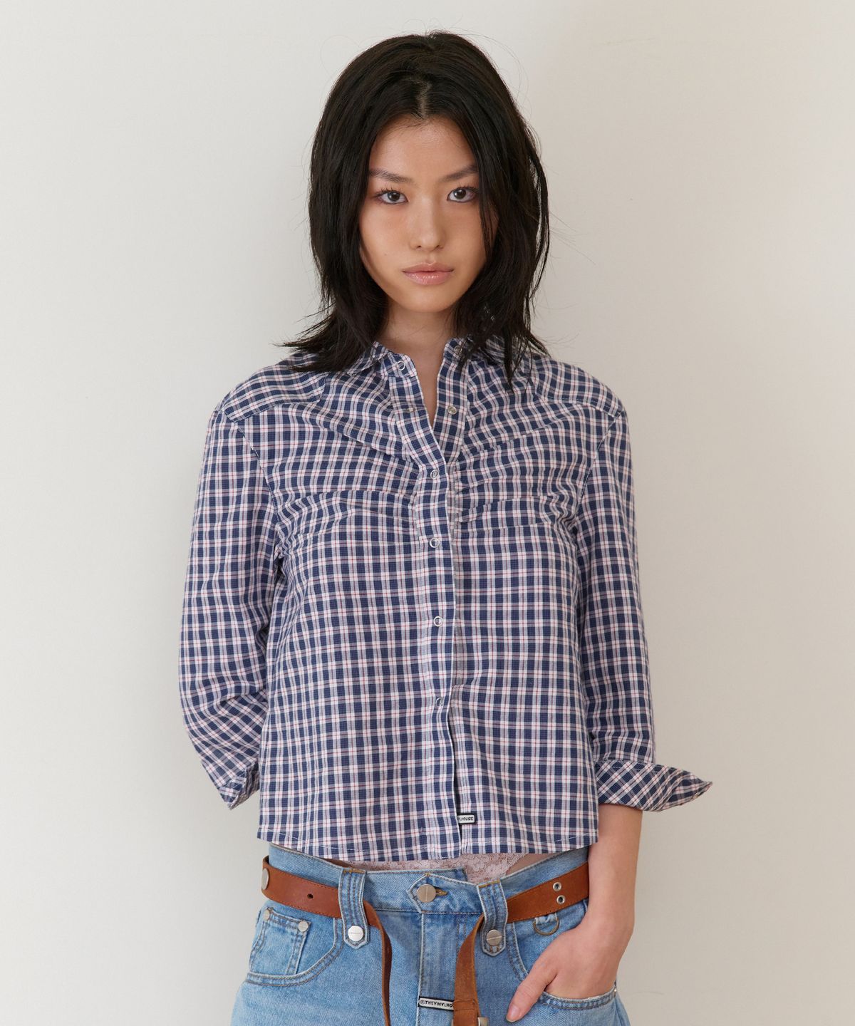 더바이닐하우스(THEVINYLHOUSE) THREE-QUARTER SLEEVE SHIRTS (W) BLUE