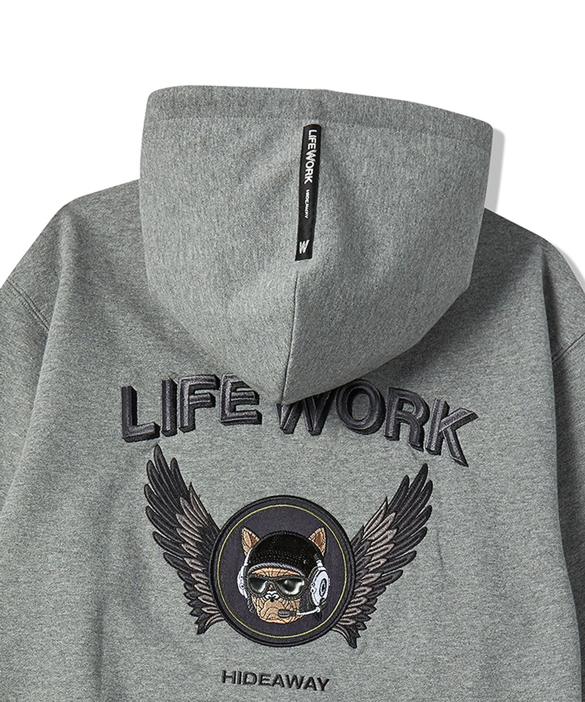 라이프워크(LIFEWORK) 공용) 윙 아플리케 힙독 후드 집업