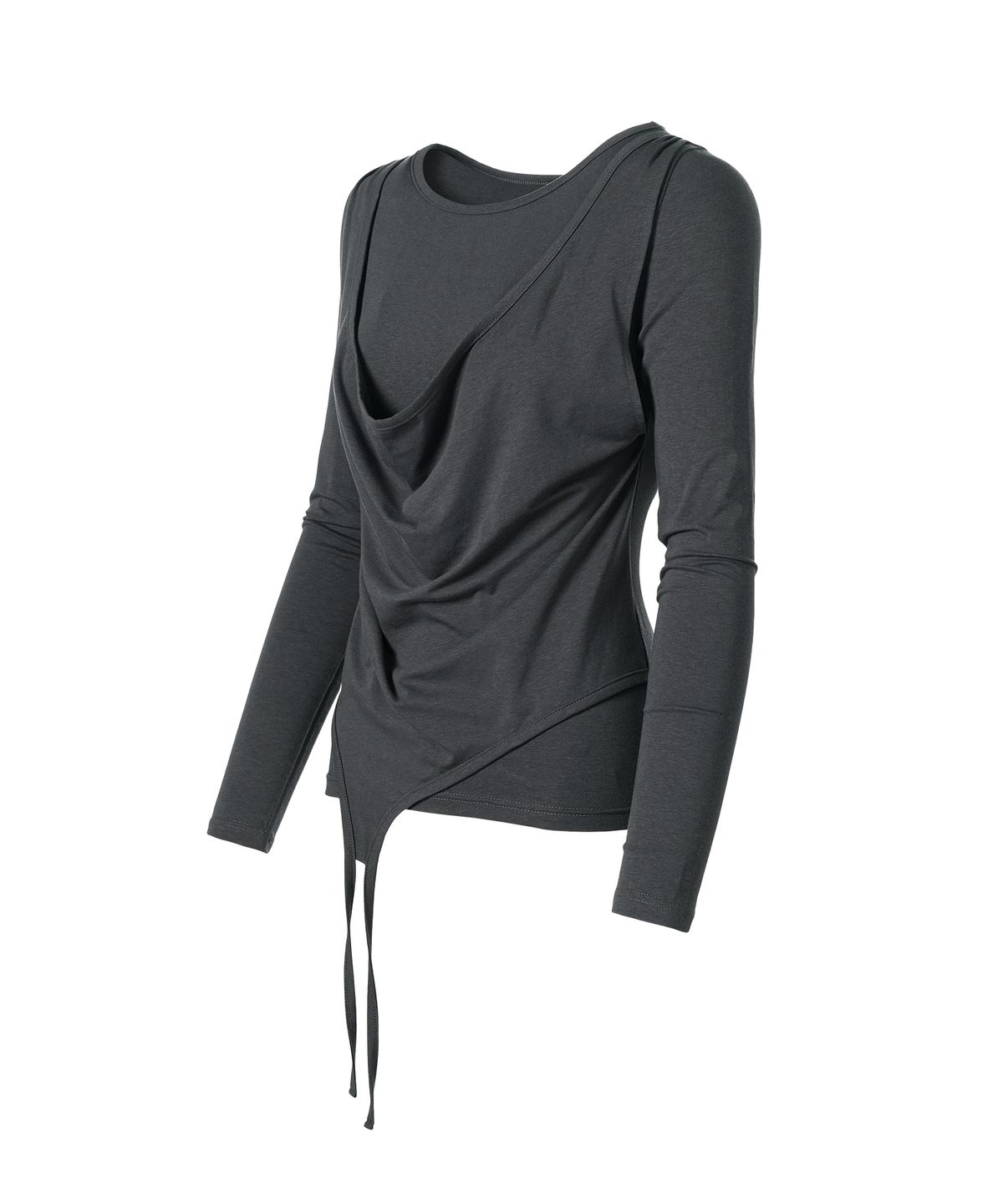 더바이닐하우스(THEVINYLHOUSE) DRAPED LAYERED LS TEE(W) CHARCOAL