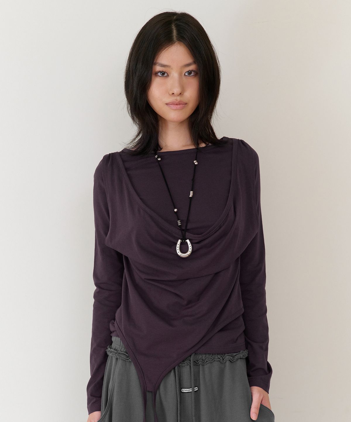 더바이닐하우스(THEVINYLHOUSE) DRAPED LAYERED LS TEE(W) PURPLE