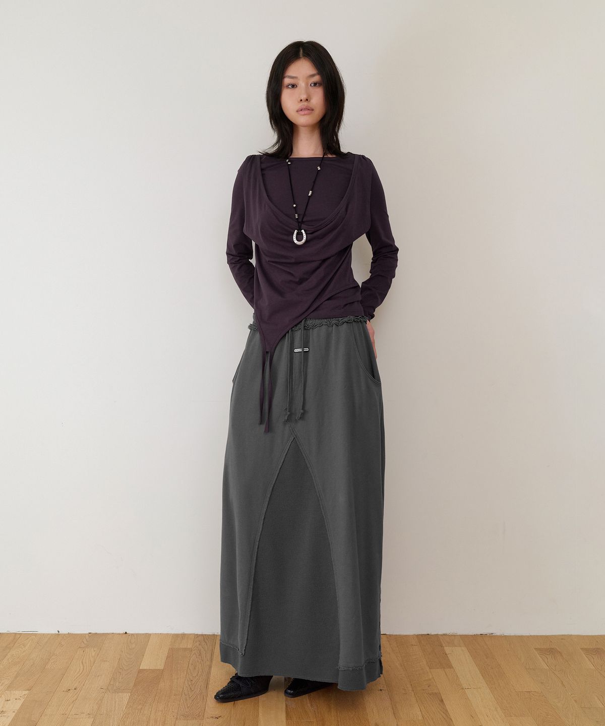 더바이닐하우스(THEVINYLHOUSE) DRAPED LAYERED LS TEE(W) PURPLE
