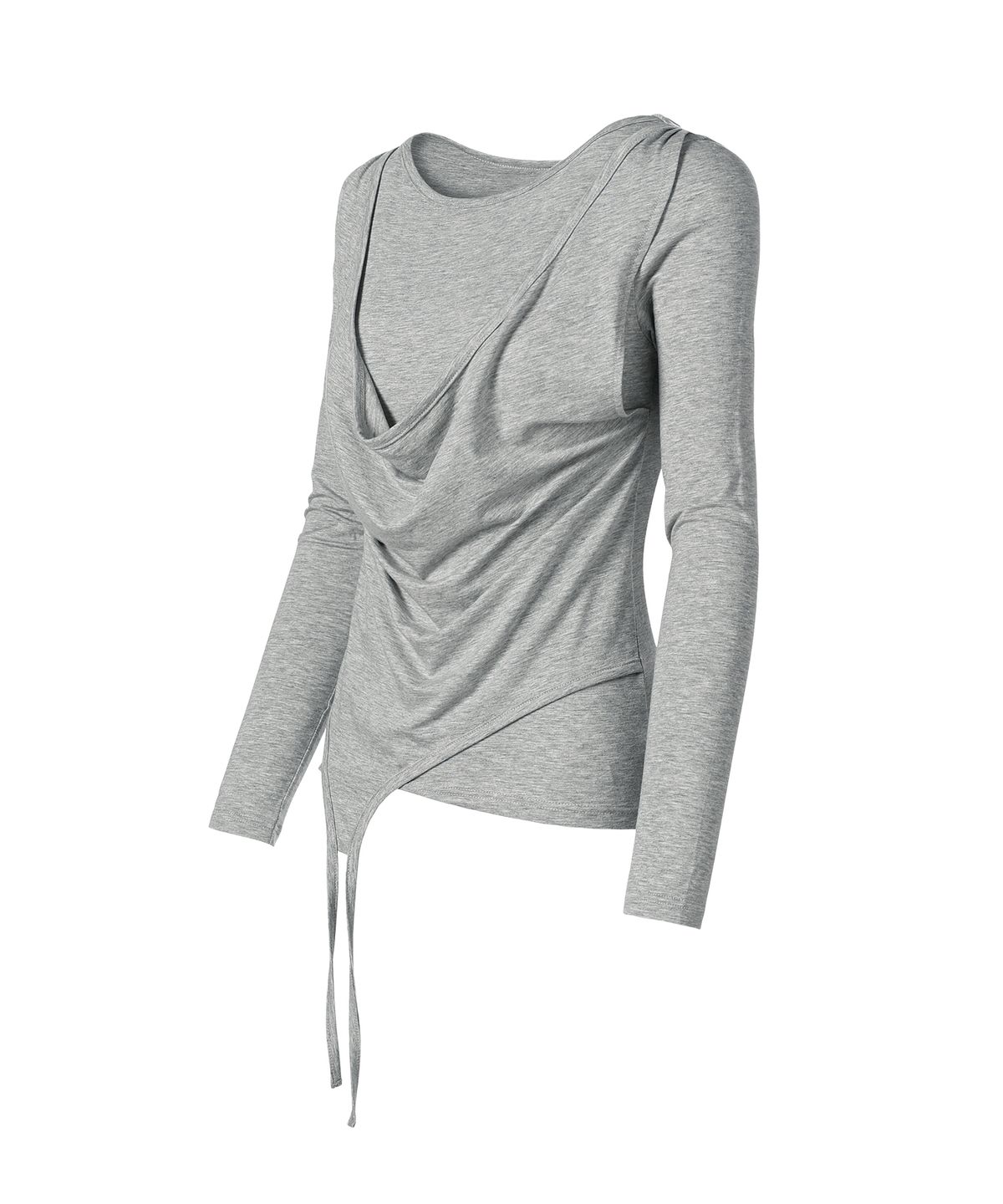 더바이닐하우스(THEVINYLHOUSE) DRAPED LAYERED LS TEE(W) GREY