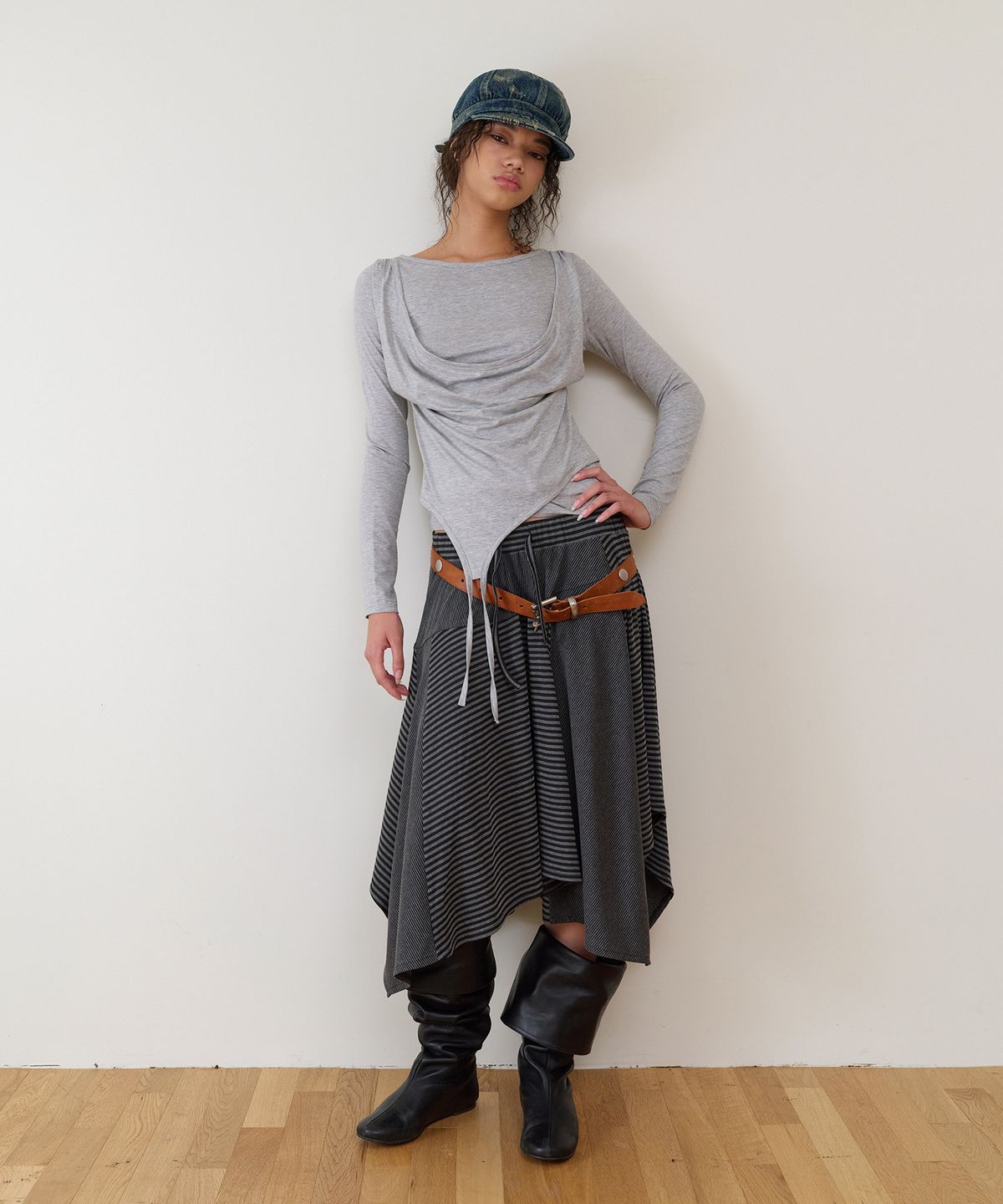 더바이닐하우스(THEVINYLHOUSE) DRAPED LAYERED LS TEE(W) GREY