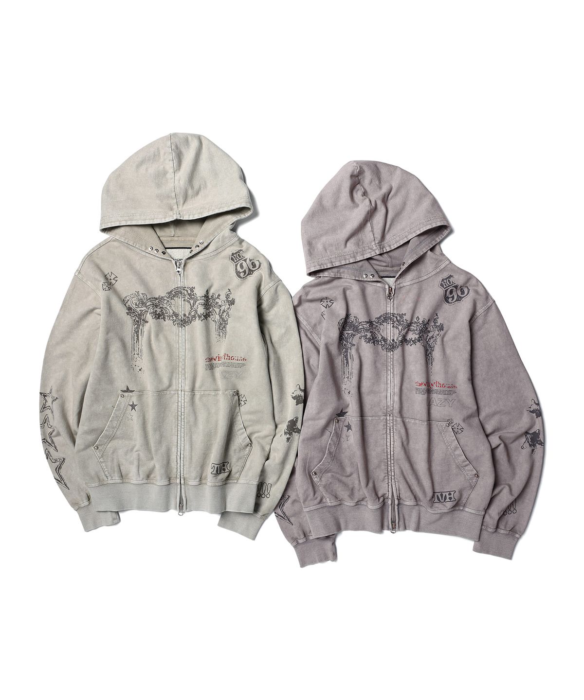 더바이닐하우스(THEVINYLHOUSE) RODEO WASHED HOODIE ZIP-UP GREY