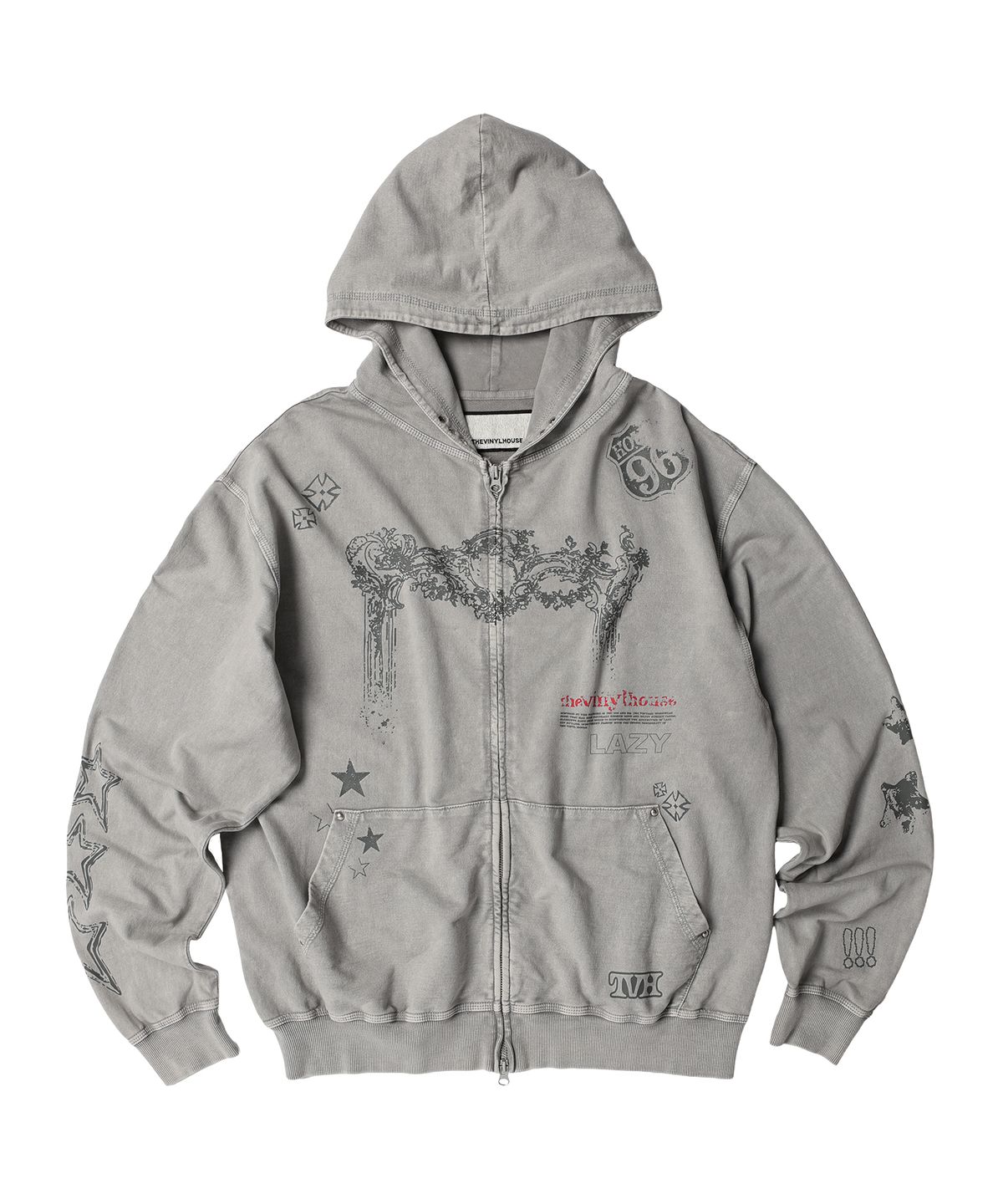 더바이닐하우스(THEVINYLHOUSE) RODEO WASHED HOODIE ZIP-UP GREY