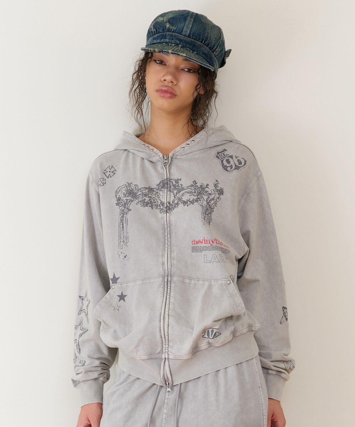 더바이닐하우스(THEVINYLHOUSE) RODEO WASHED HOODIE ZIP-UP GREY