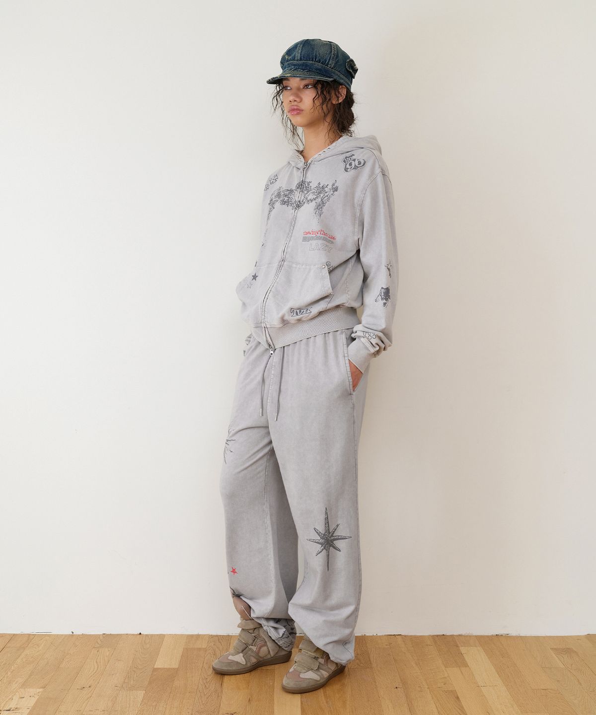 더바이닐하우스(THEVINYLHOUSE) RODEO WASHED HOODIE ZIP-UP GREY