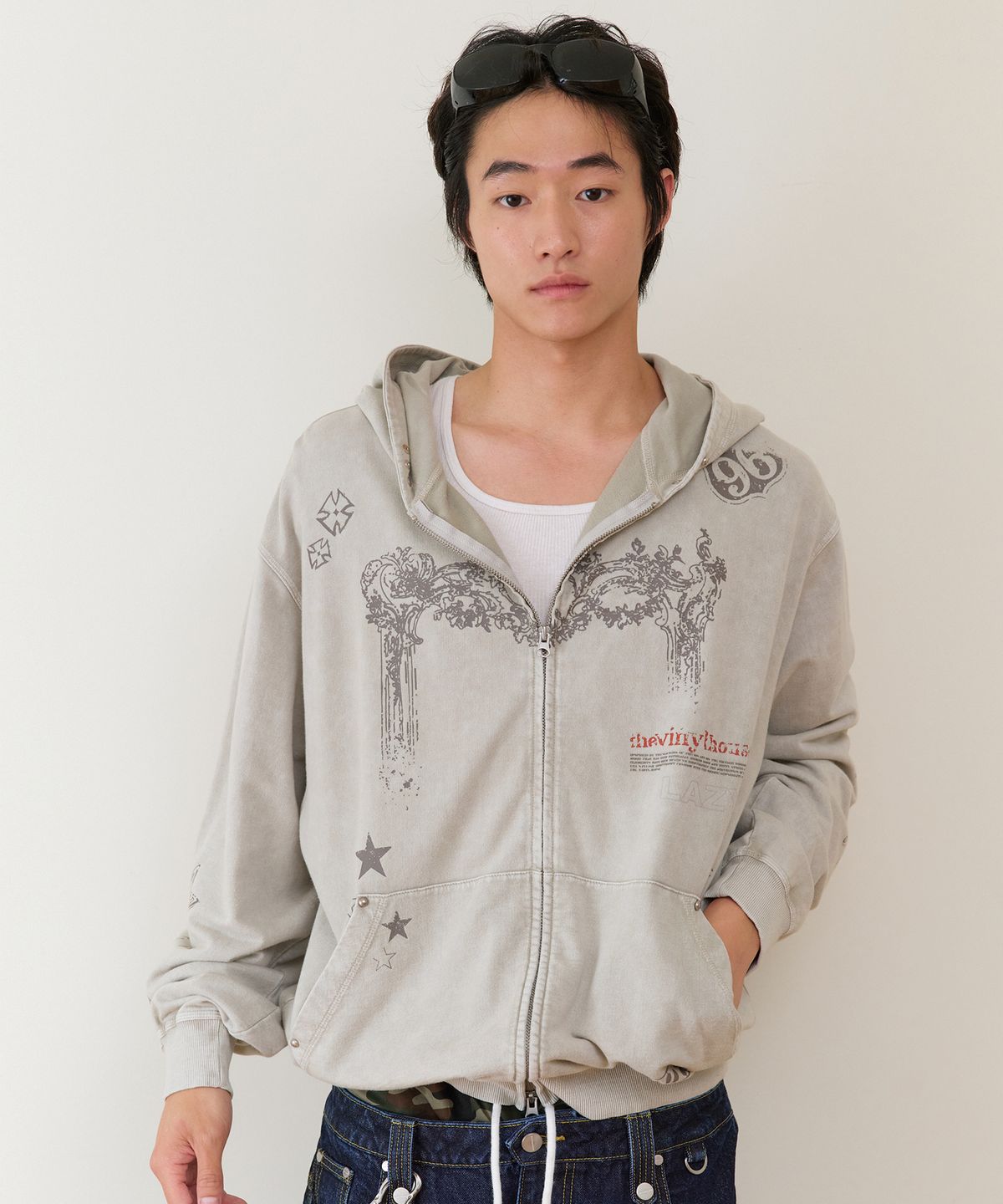 더바이닐하우스(THEVINYLHOUSE) RODEO WASHED HOODIE ZIP-UP BEIGE