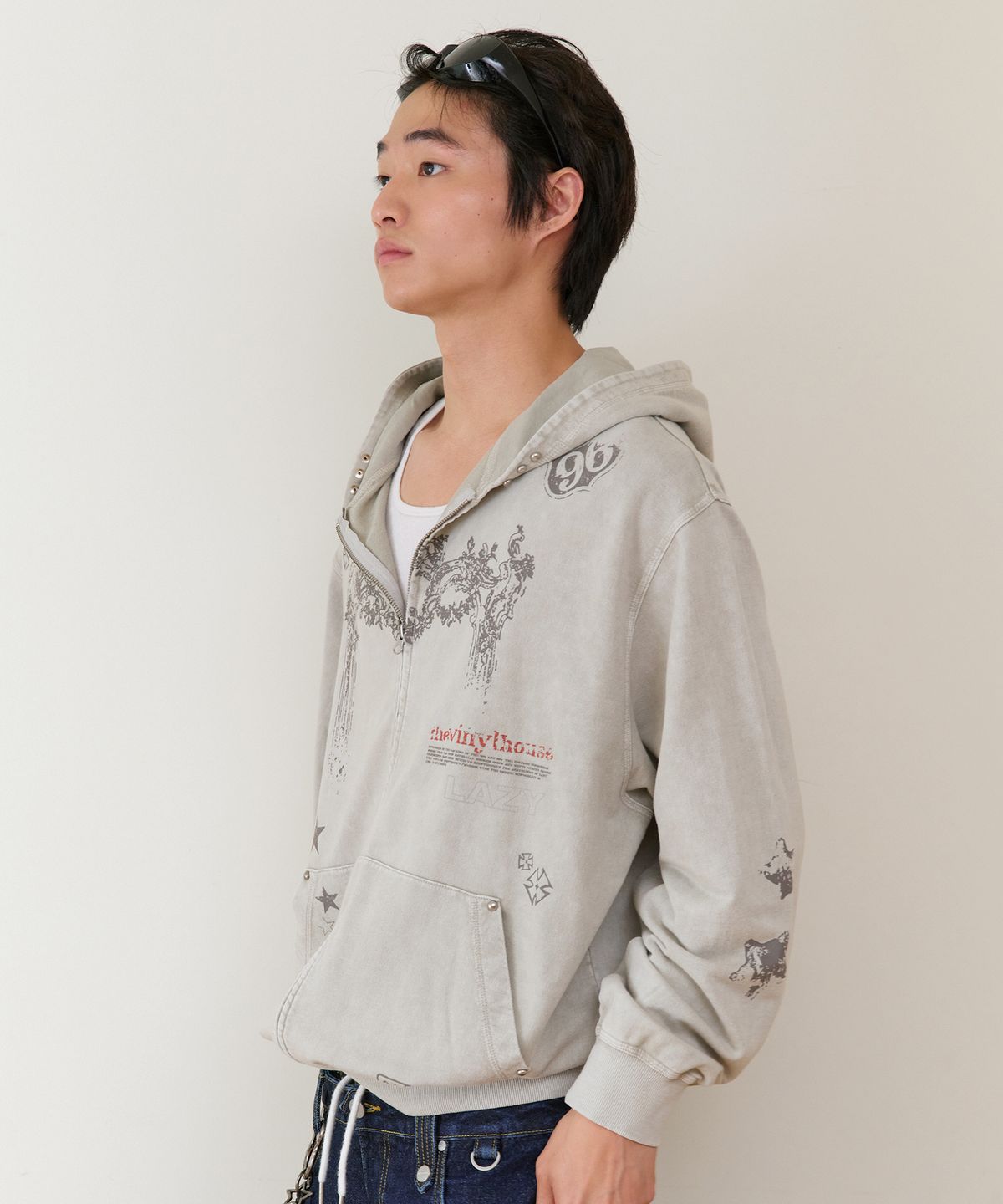 더바이닐하우스(THEVINYLHOUSE) RODEO WASHED HOODIE ZIP-UP BEIGE