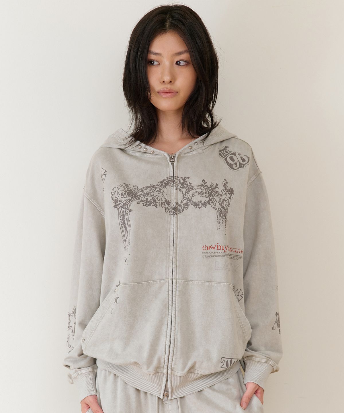 더바이닐하우스(THEVINYLHOUSE) RODEO WASHED HOODIE ZIP-UP BEIGE