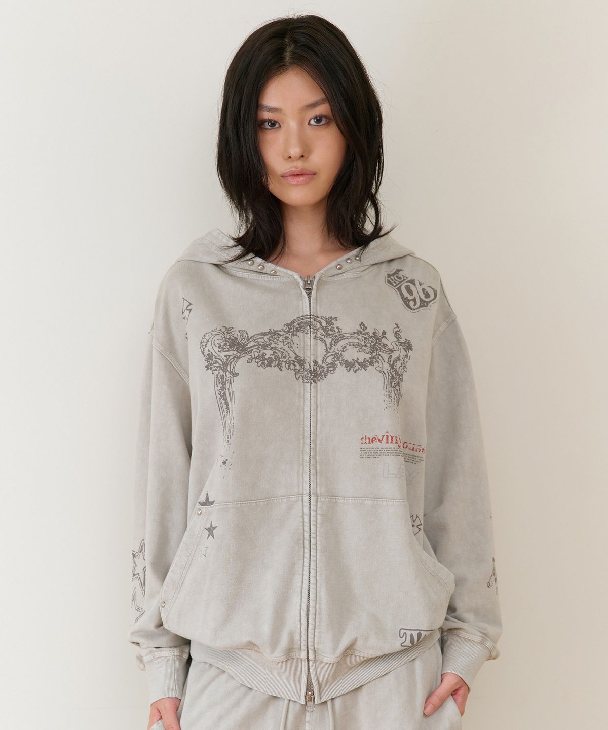 더바이닐하우스(THEVINYLHOUSE) RODEO WASHED HOODIE ZIP-UP BEIGE