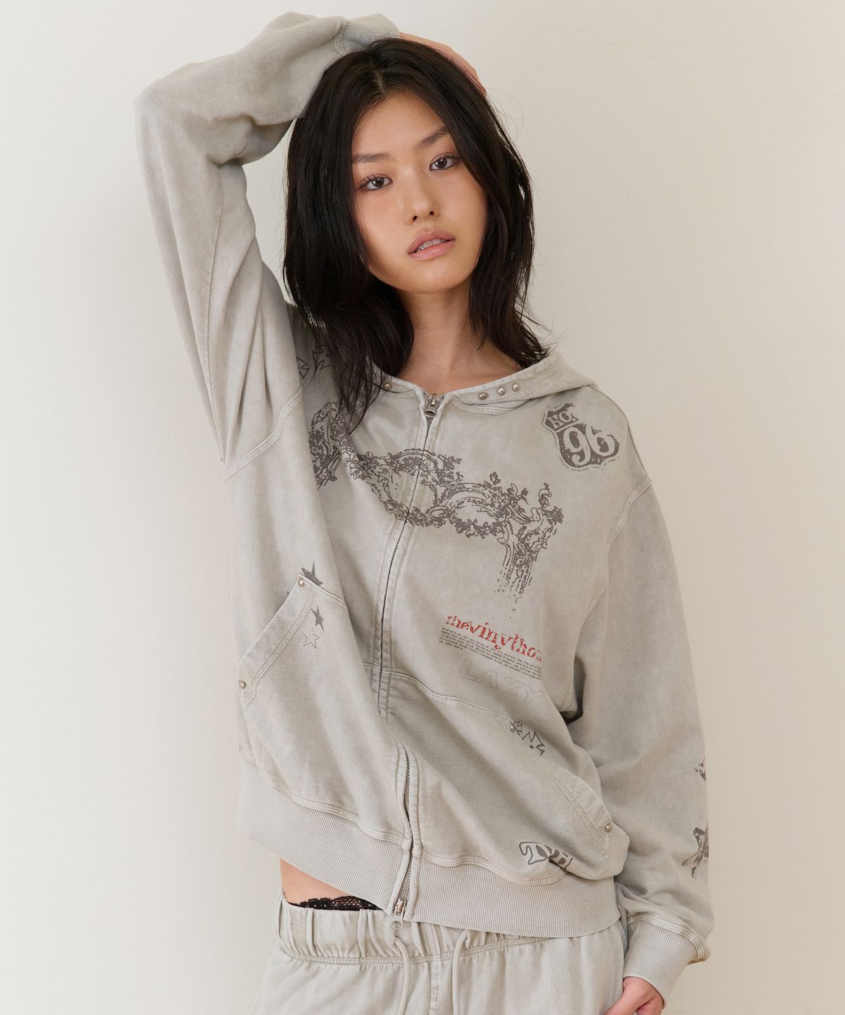 더바이닐하우스(THEVINYLHOUSE) RODEO WASHED HOODIE ZIP-UP BEIGE