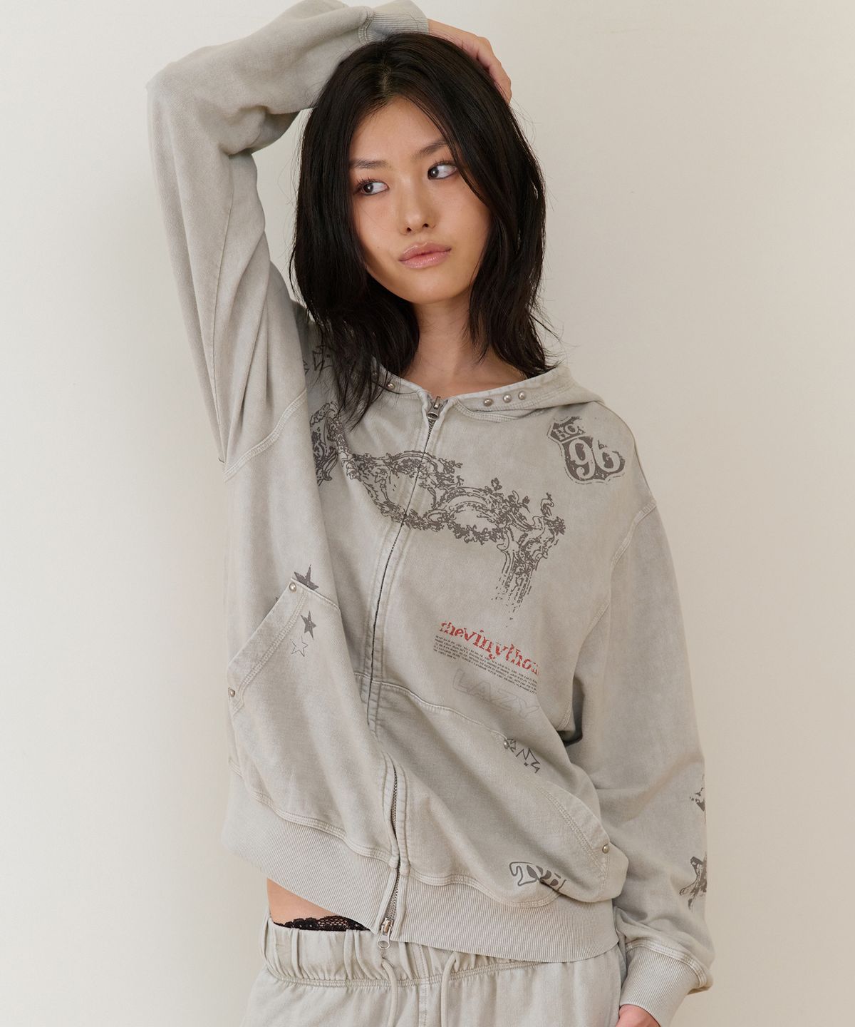 더바이닐하우스(THEVINYLHOUSE) RODEO WASHED HOODIE ZIP-UP BEIGE