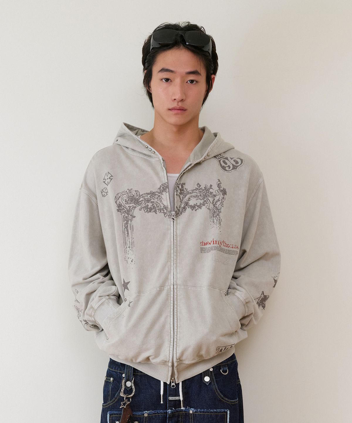 더바이닐하우스(THEVINYLHOUSE) RODEO WASHED HOODIE ZIP-UP BEIGE