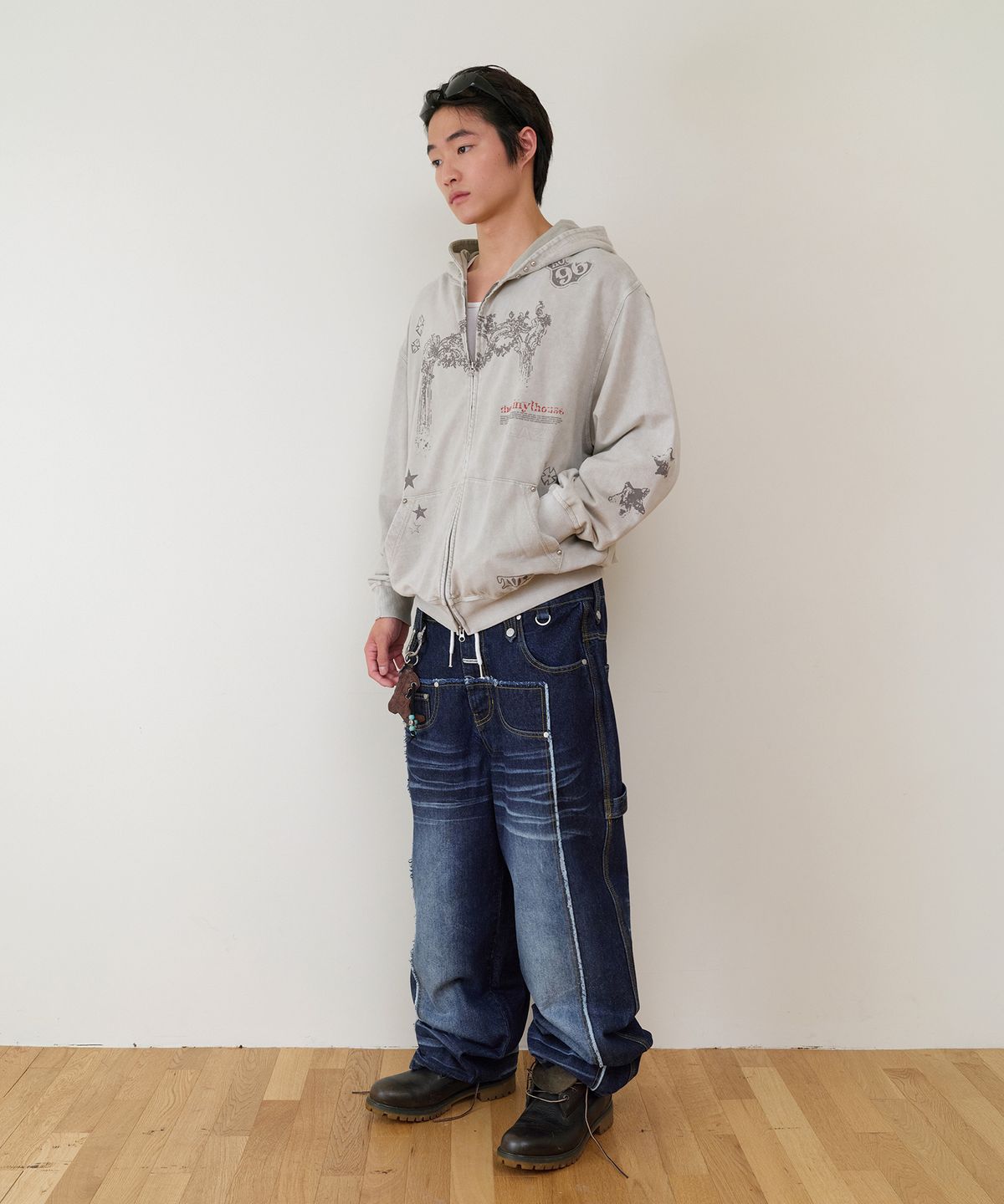 더바이닐하우스(THEVINYLHOUSE) RODEO WASHED HOODIE ZIP-UP BEIGE
