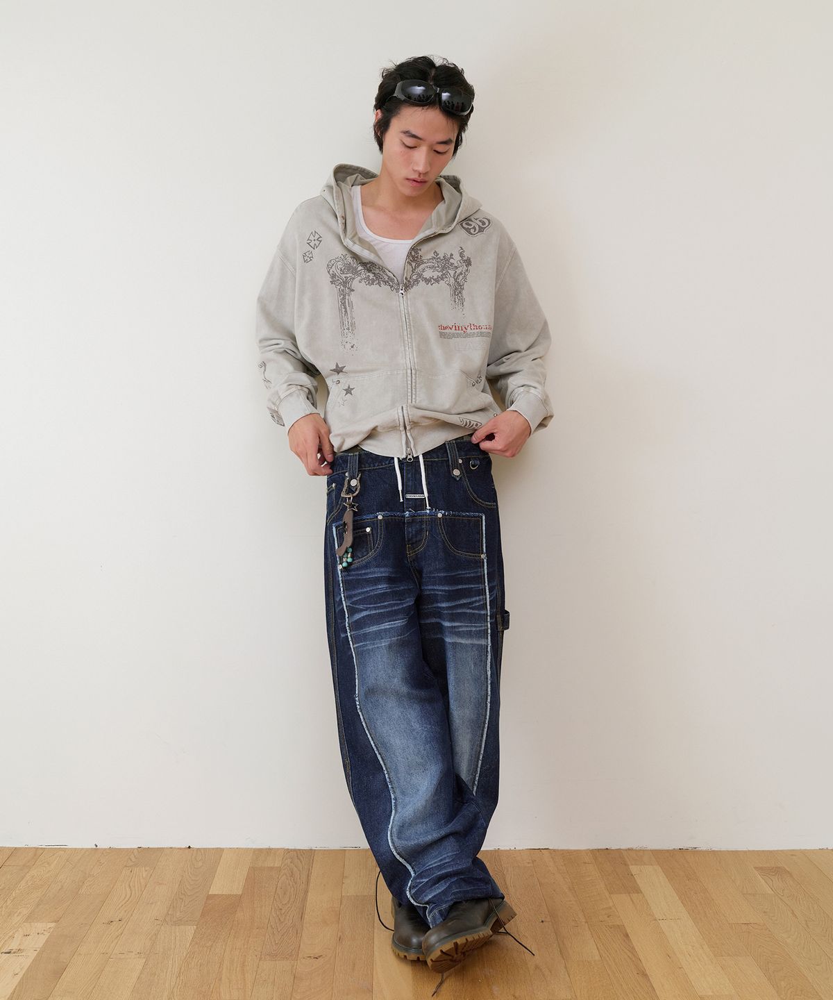더바이닐하우스(THEVINYLHOUSE) RODEO WASHED HOODIE ZIP-UP BEIGE