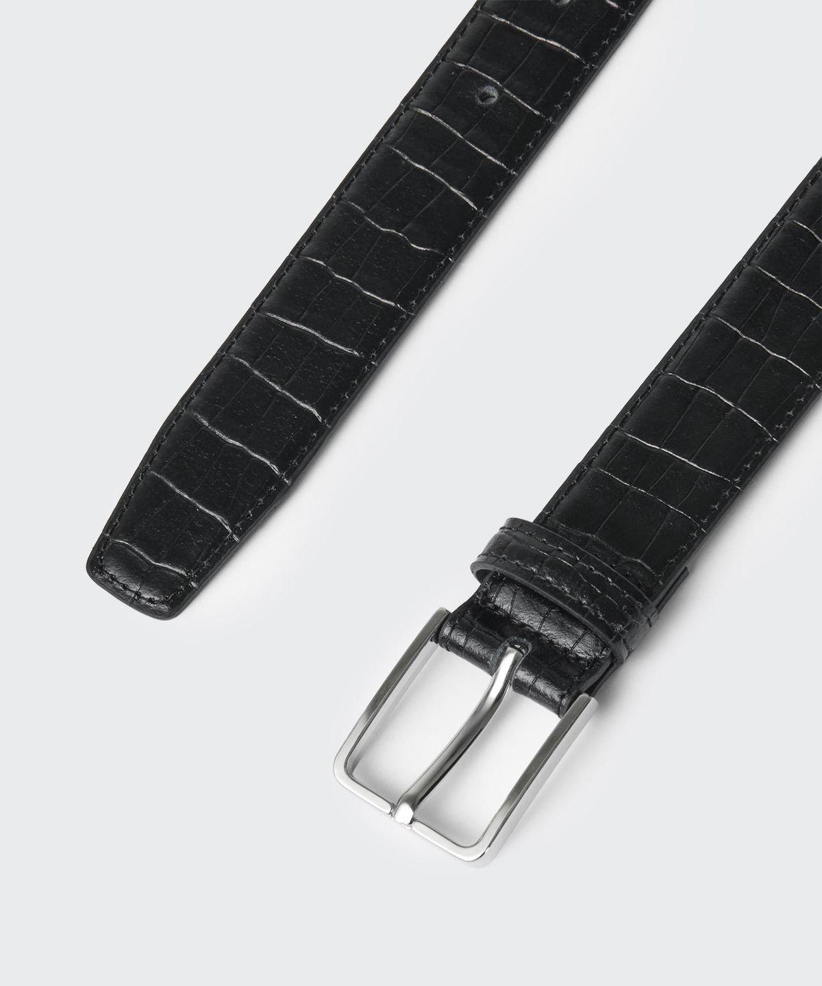 무신사 스탠다드(MUSINSA STANDARD) 크로코 패턴 레더 벨트_30mm [블랙/실버]