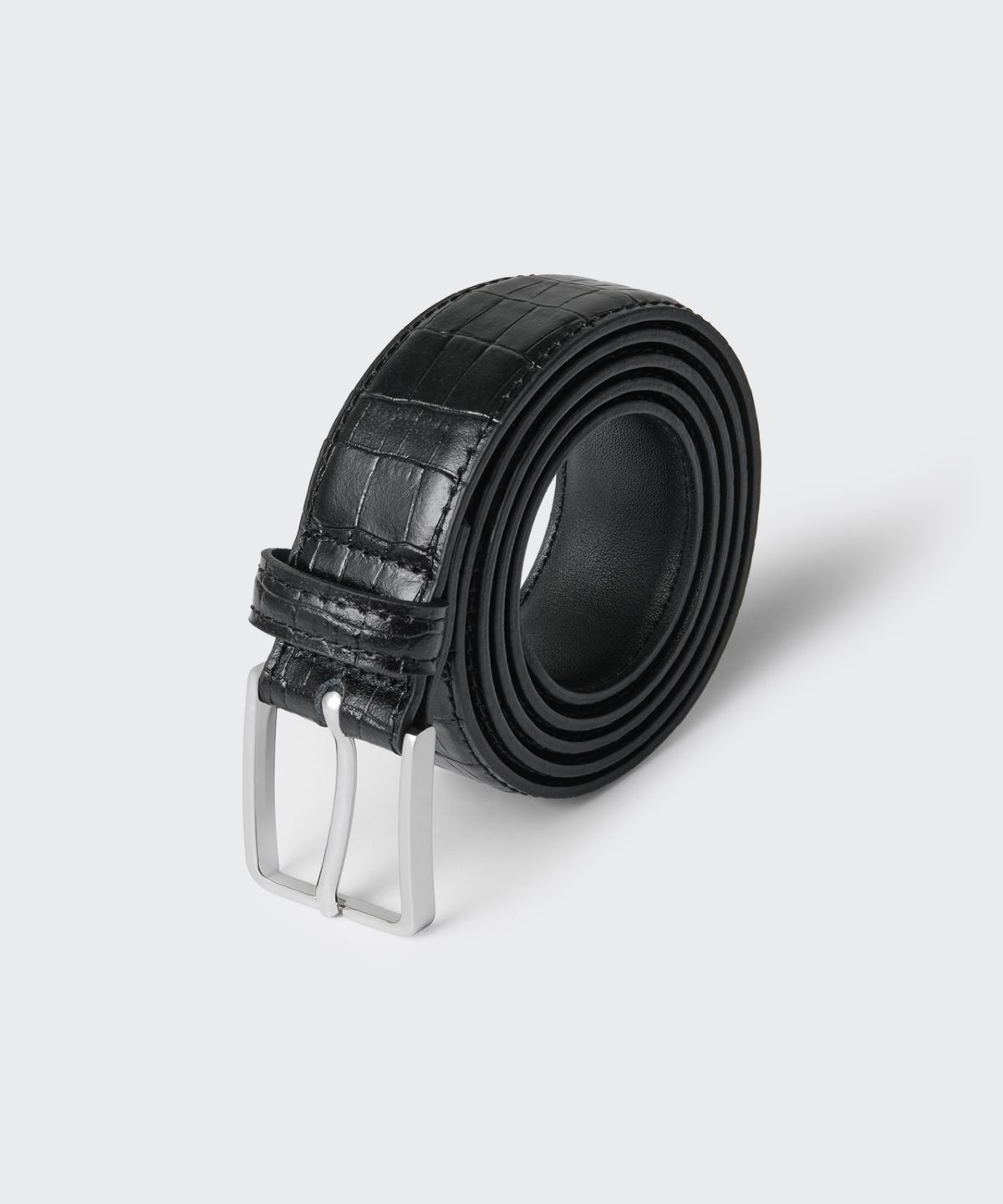 무신사 스탠다드(MUSINSA STANDARD) 크로코 패턴 레더 벨트_30mm [블랙/실버]